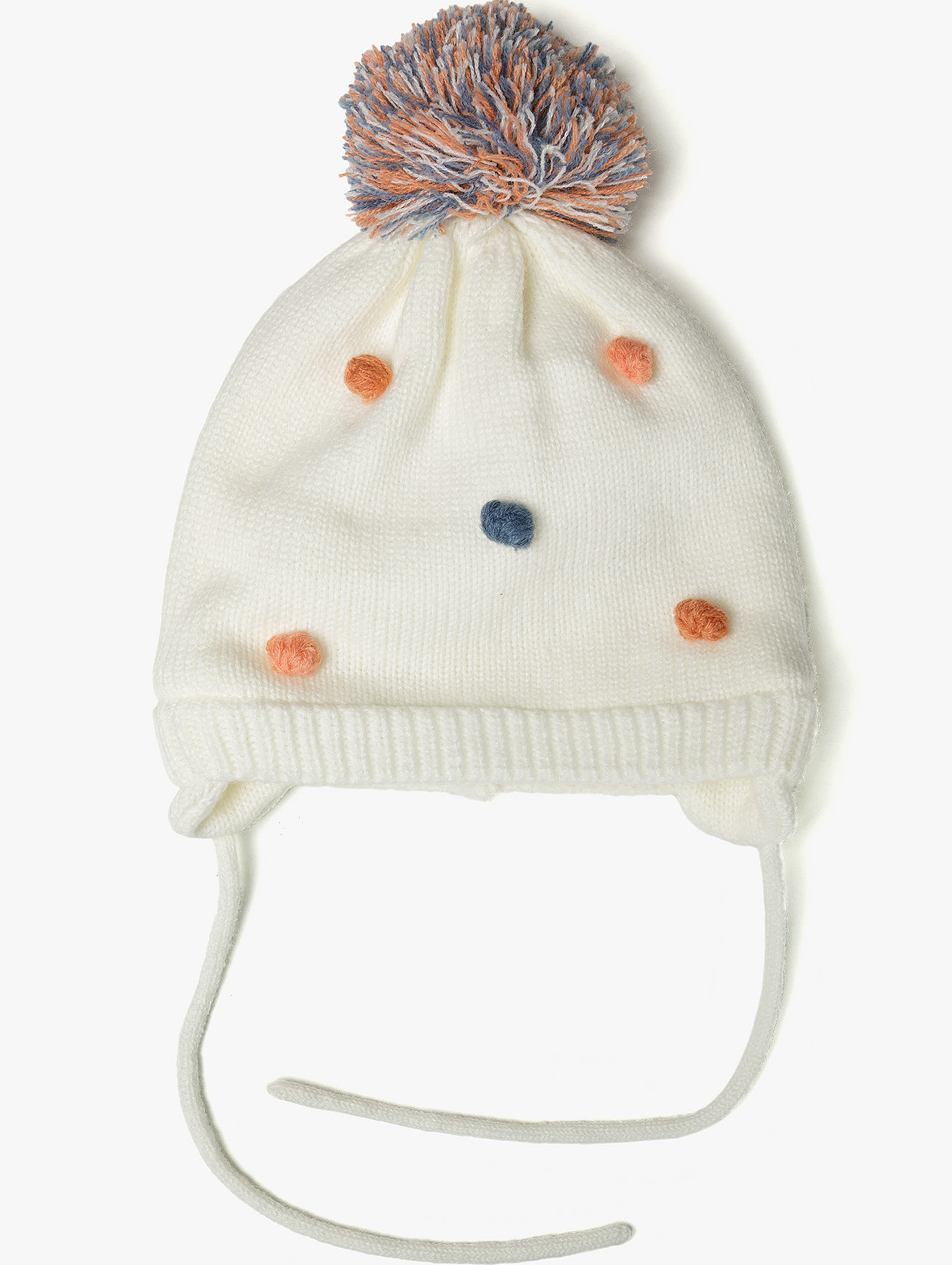 Zimowa czapka dziewczęca w kolorowe kropki - kremowa