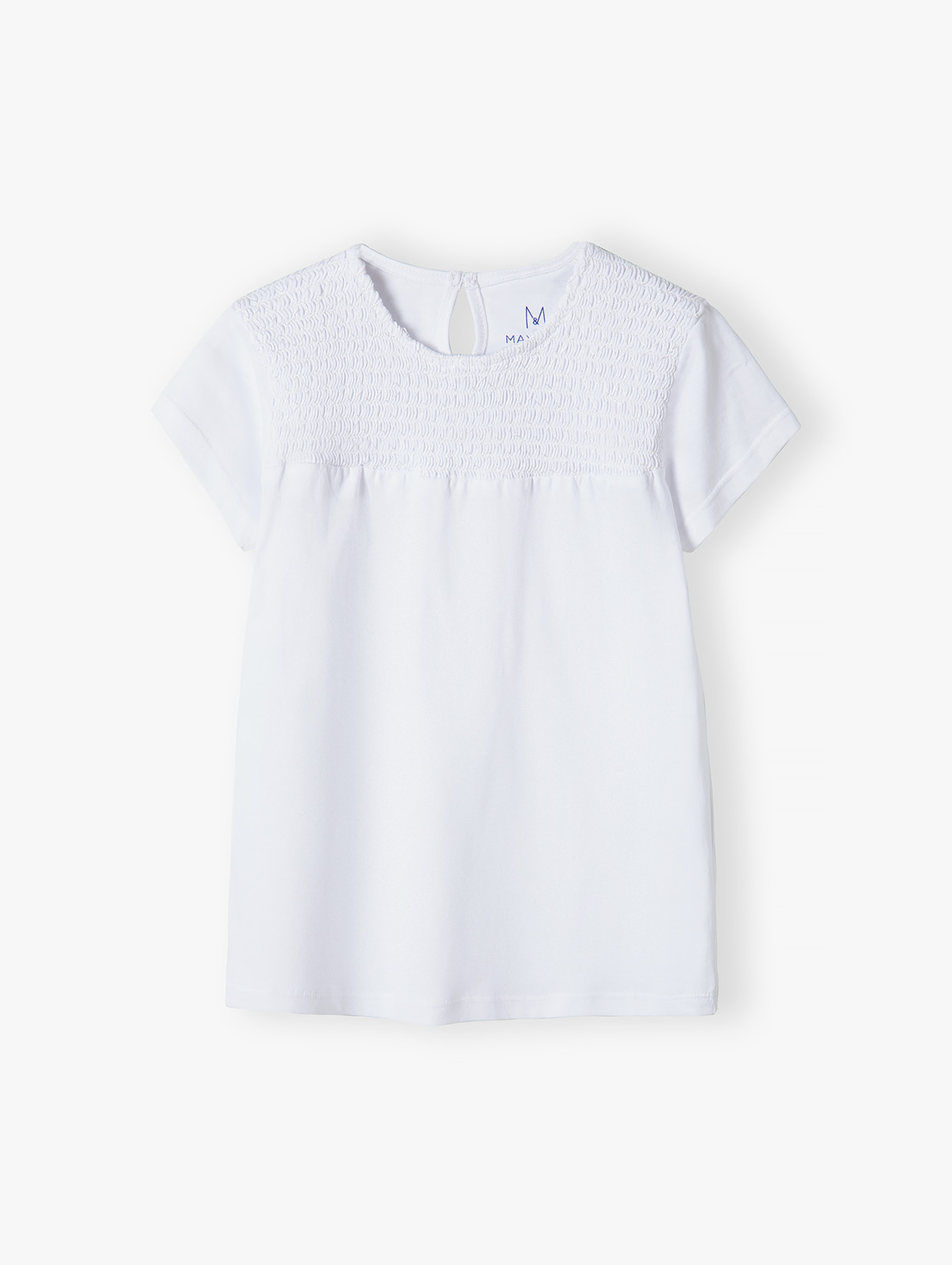 Elegancki t-shirt bawełniany dla dziewczynki - biały