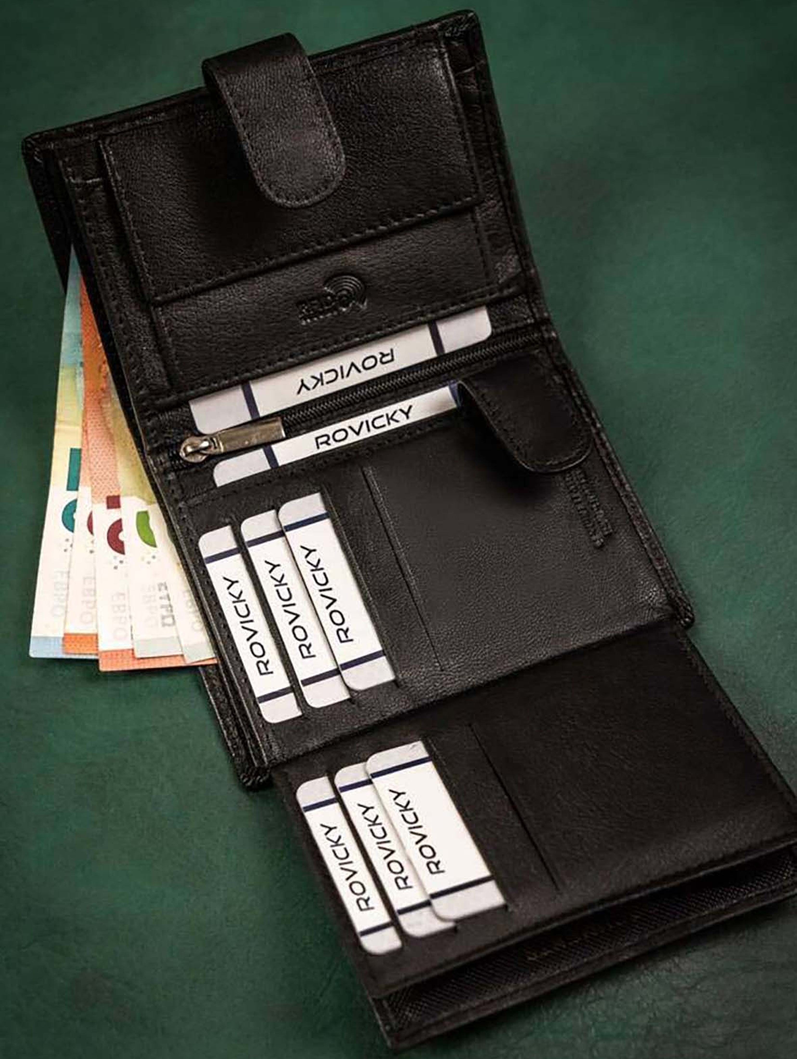 Klasyczny, skórzany portfel męski na zatrzask - Rovicky