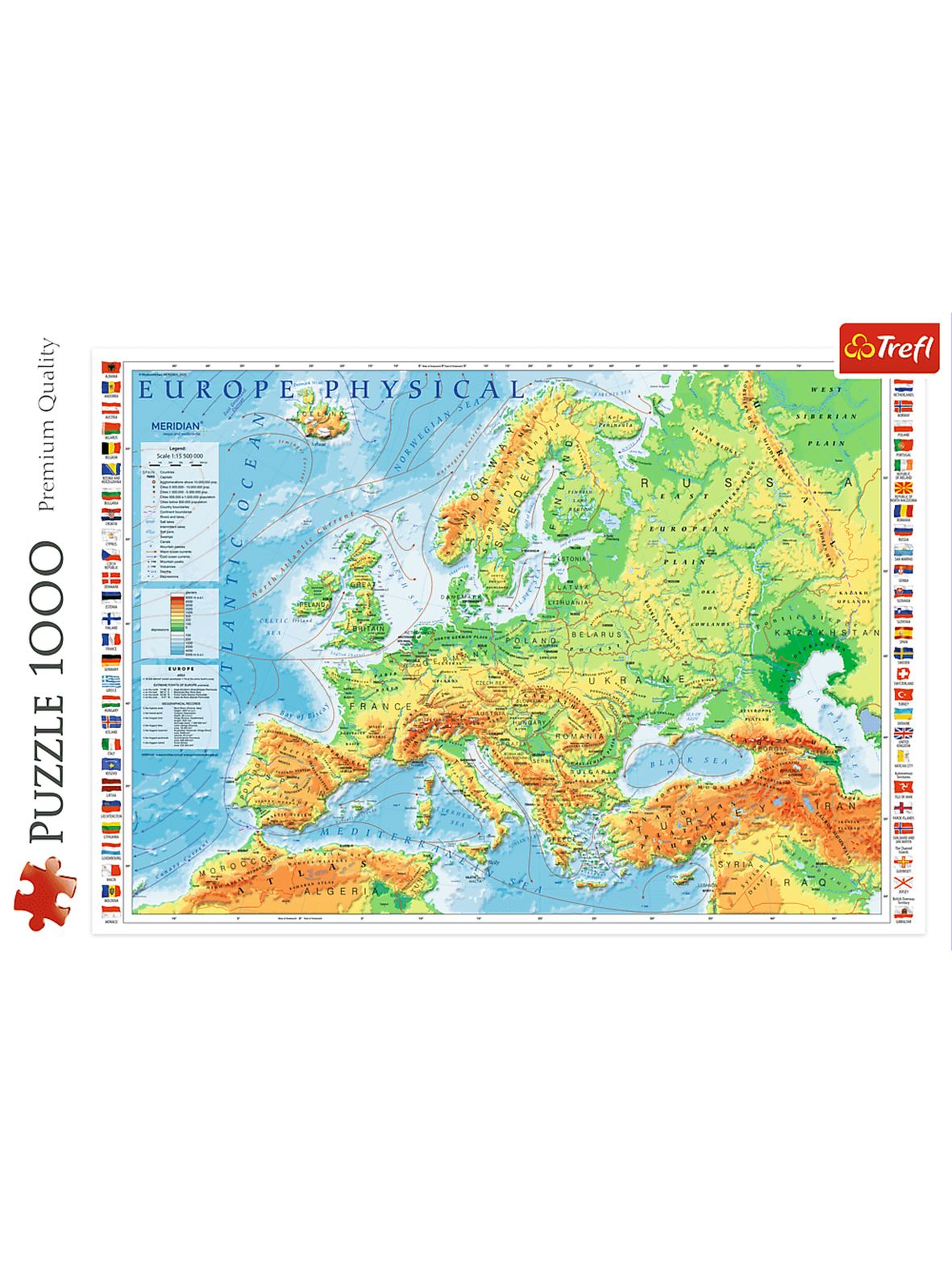 Puzzle Mapa fizyczna Europy Trefl- 1000 elementów