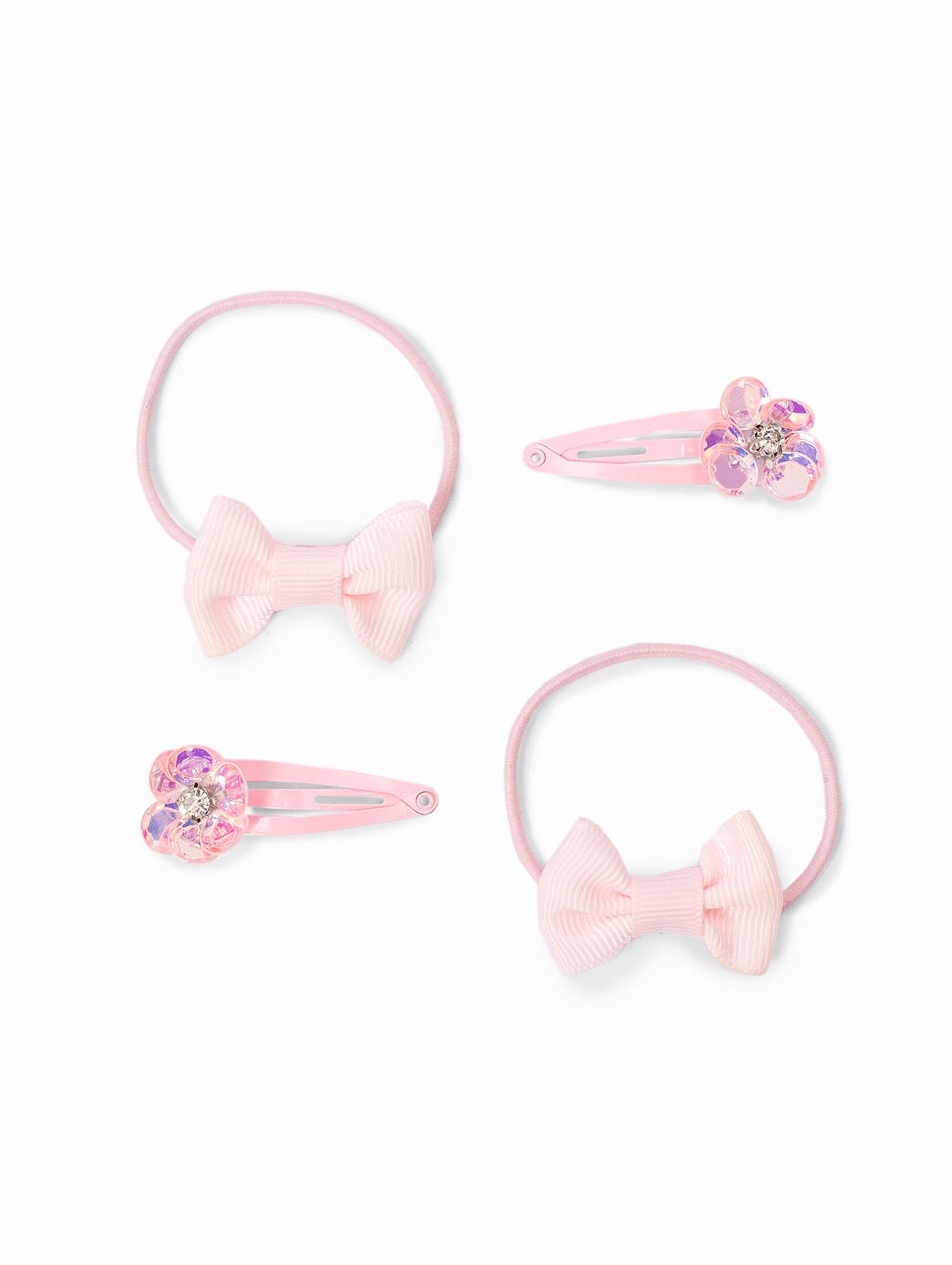 Ozdoby do włosów dla dziewczynki - gumki do włosów i spinki w kształcie kwiatków - różowe