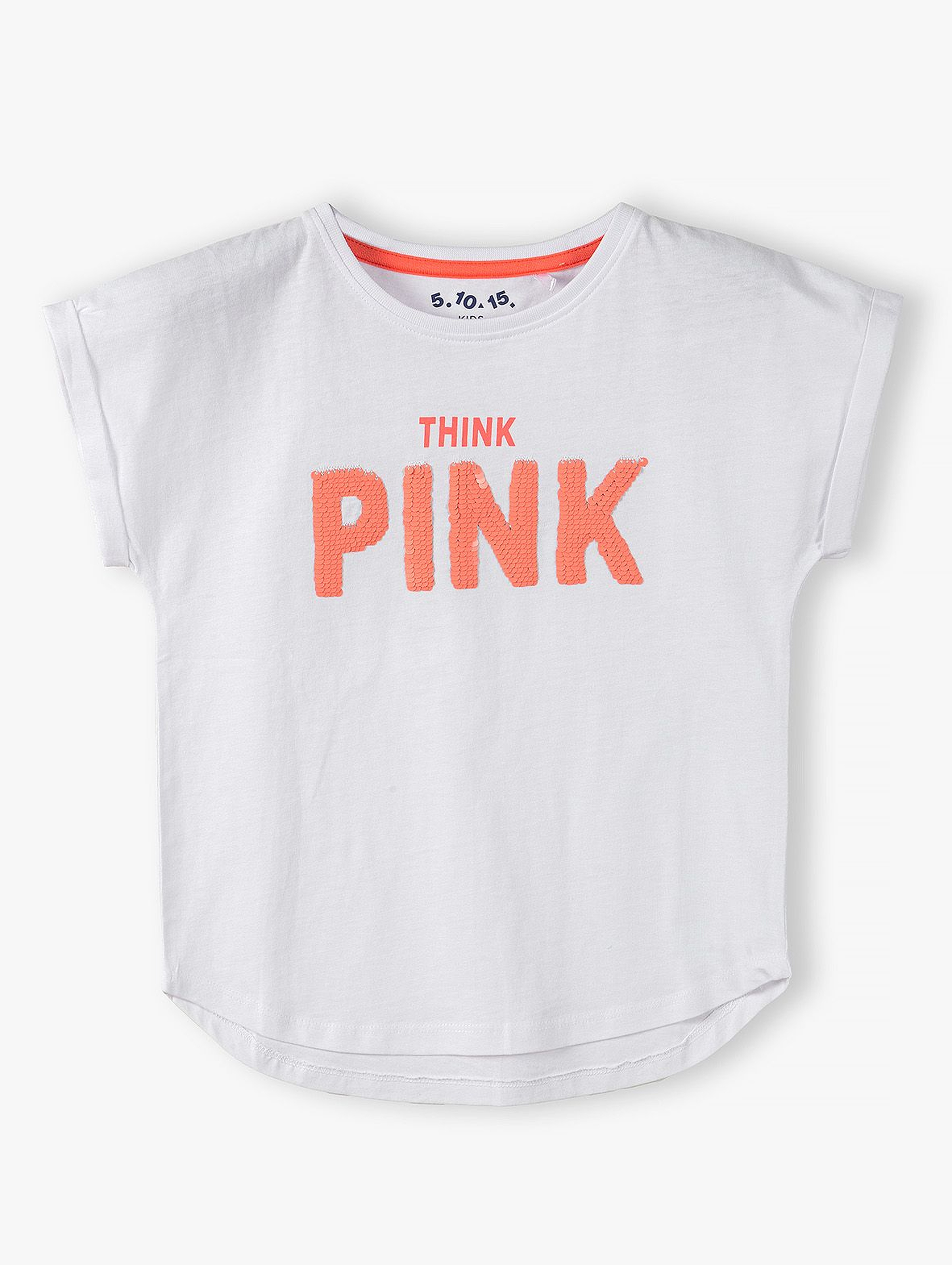 T-shirt dziewczęcy z dwustronnymi cekinami- Pink