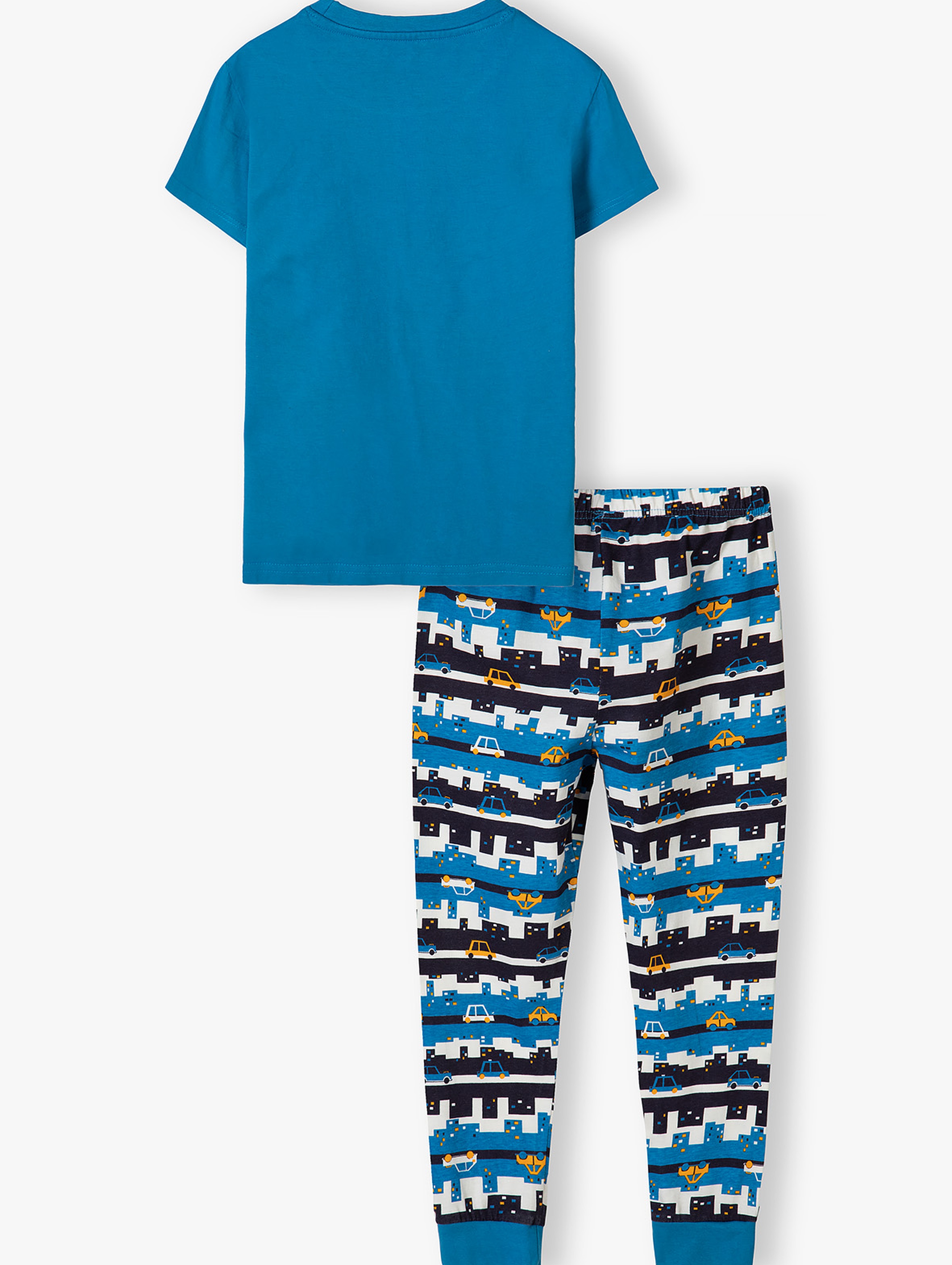Bawełniana dwuczęściowa piżama chłopięca  w samochody - niebieska