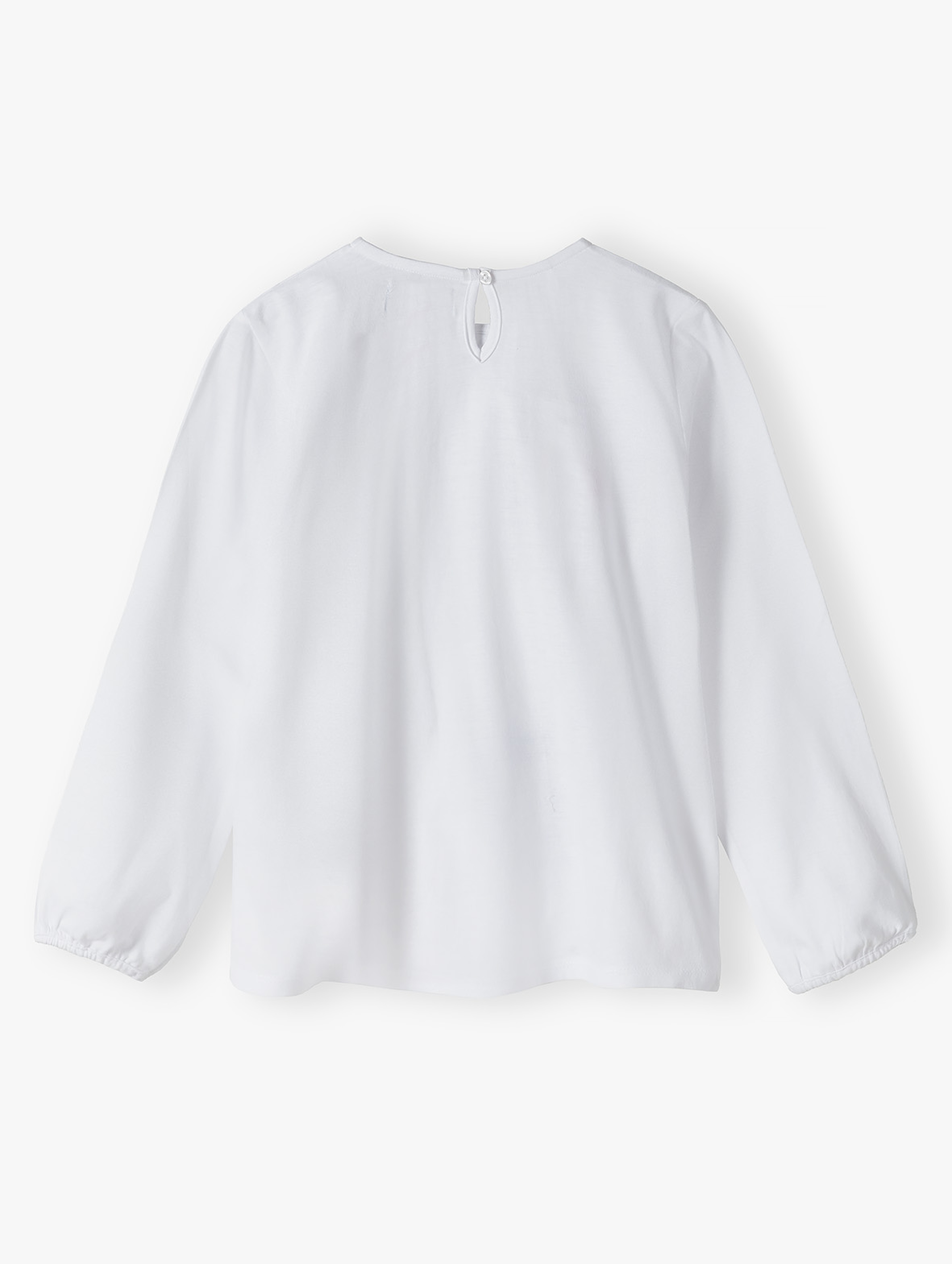Bawełniana elegancka biała bluzka dla dziewczynki - długi rękaw