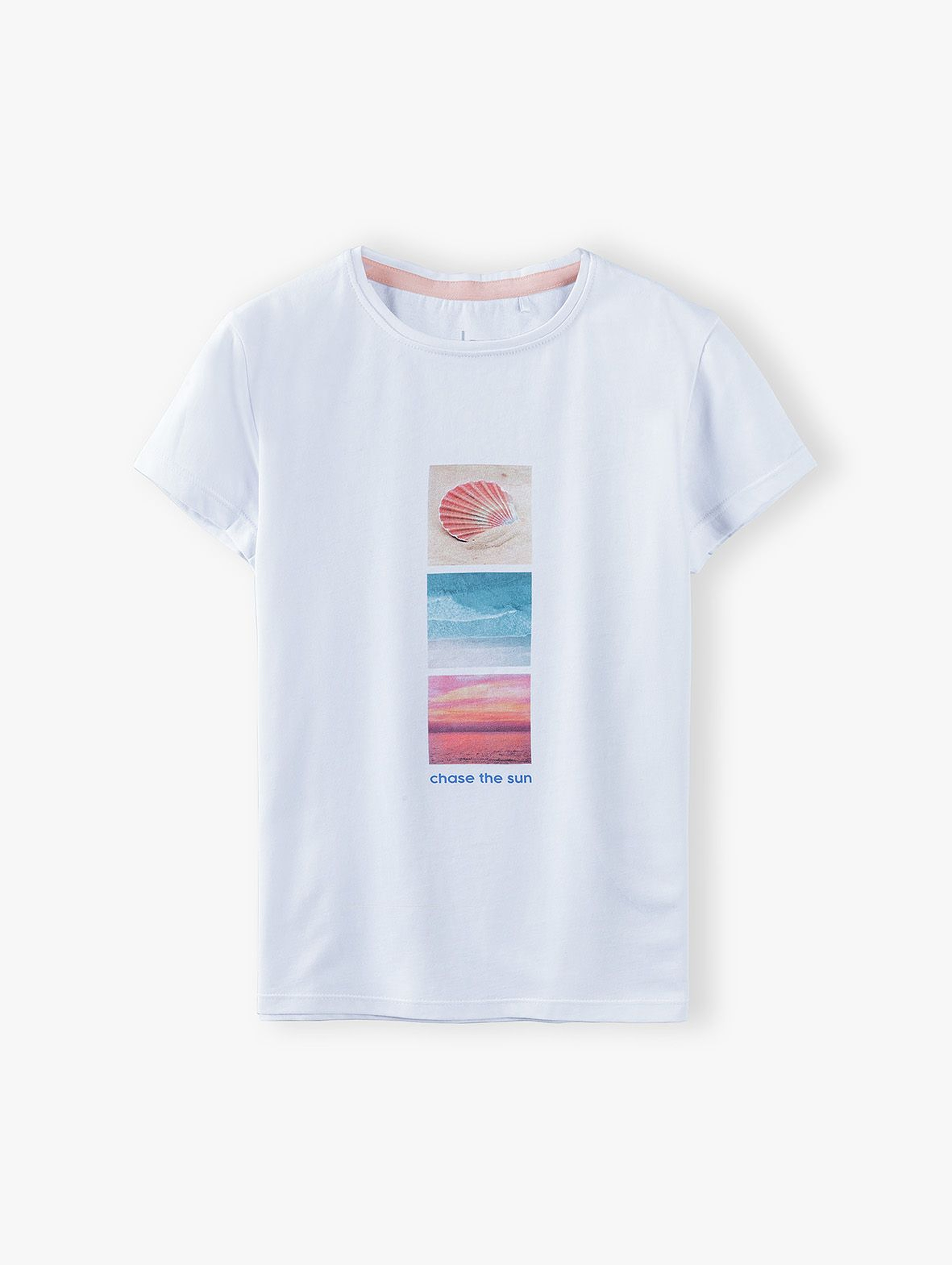 T- shirt dziewczęcy w wakacyjnymi nadrukami- Chase the sun