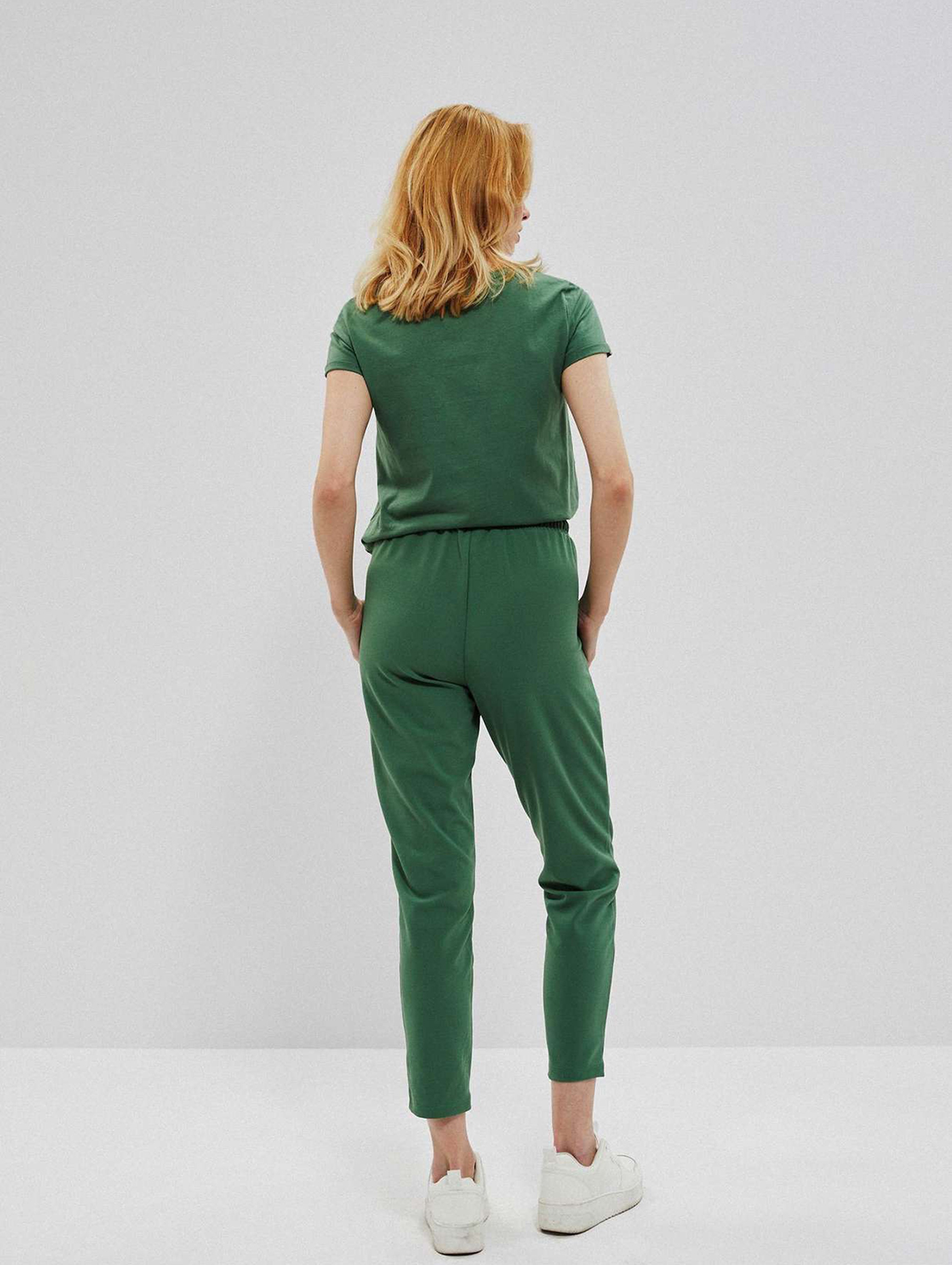 Gładkie spodnie damskie z wiązaniem zielone