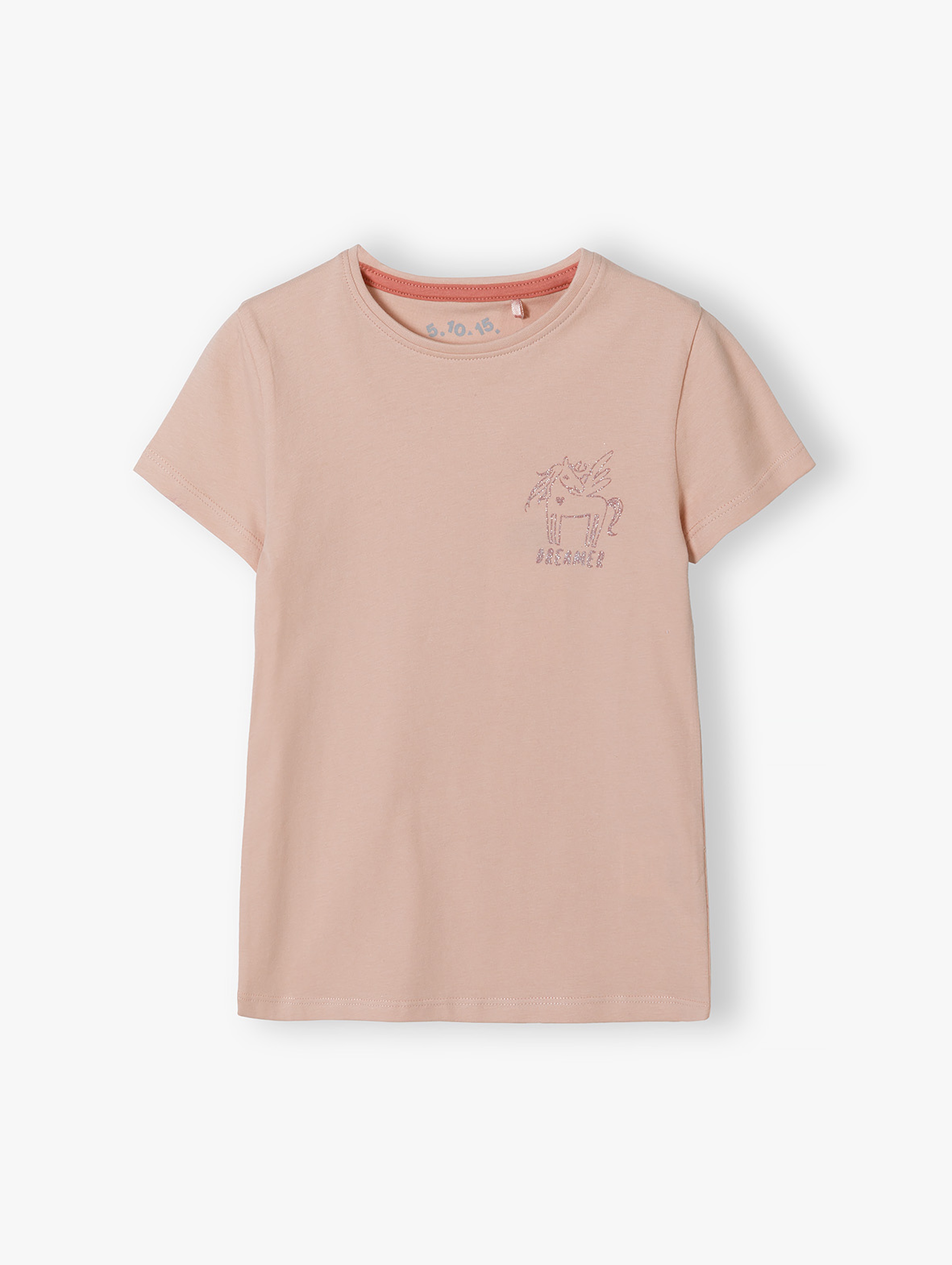 Różowa koszulka dla dziewczynki z brokatowym jednorożcem