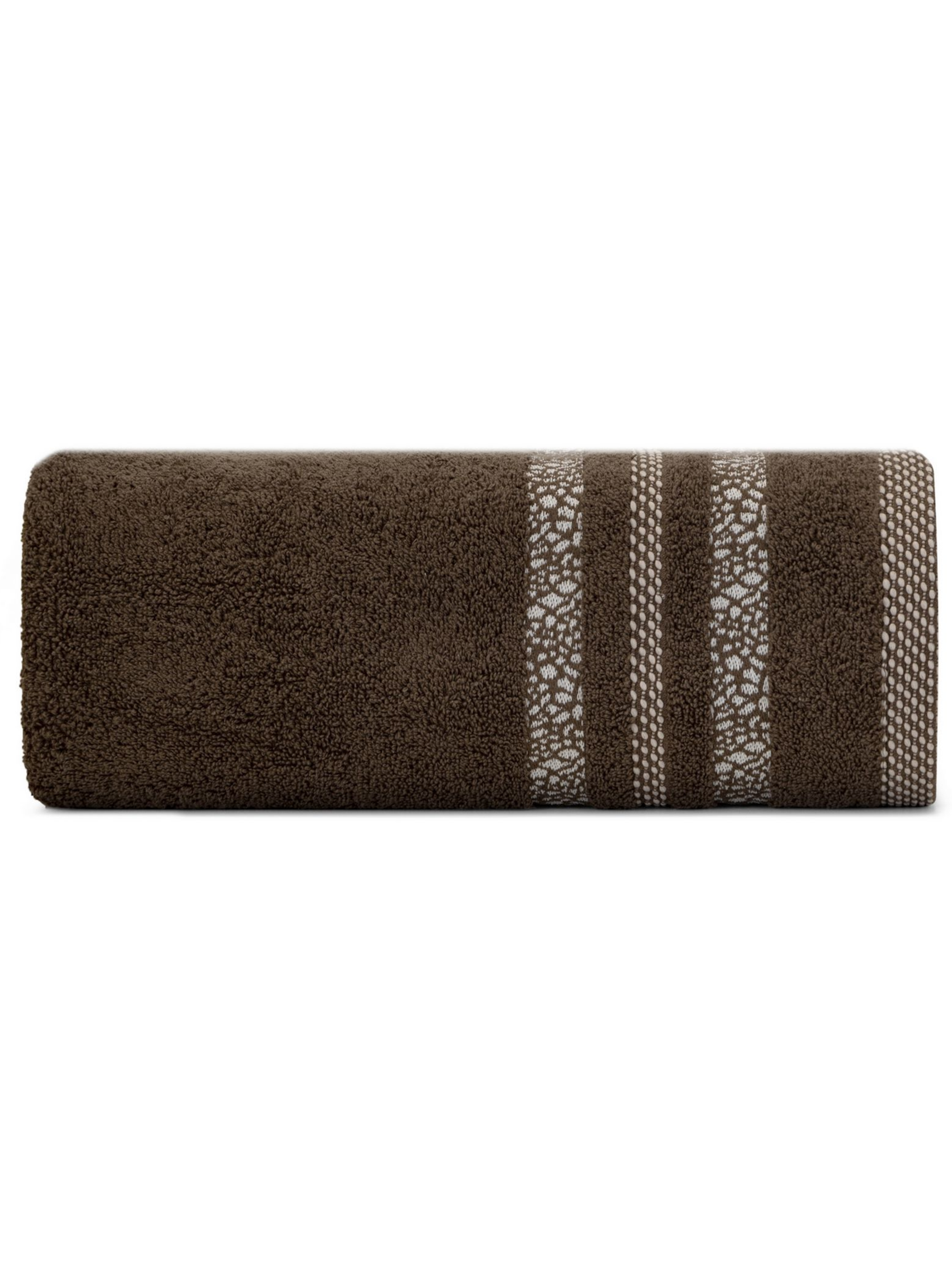 Brązowy ręcznik z ozdobnymi pasami 70x140 cm