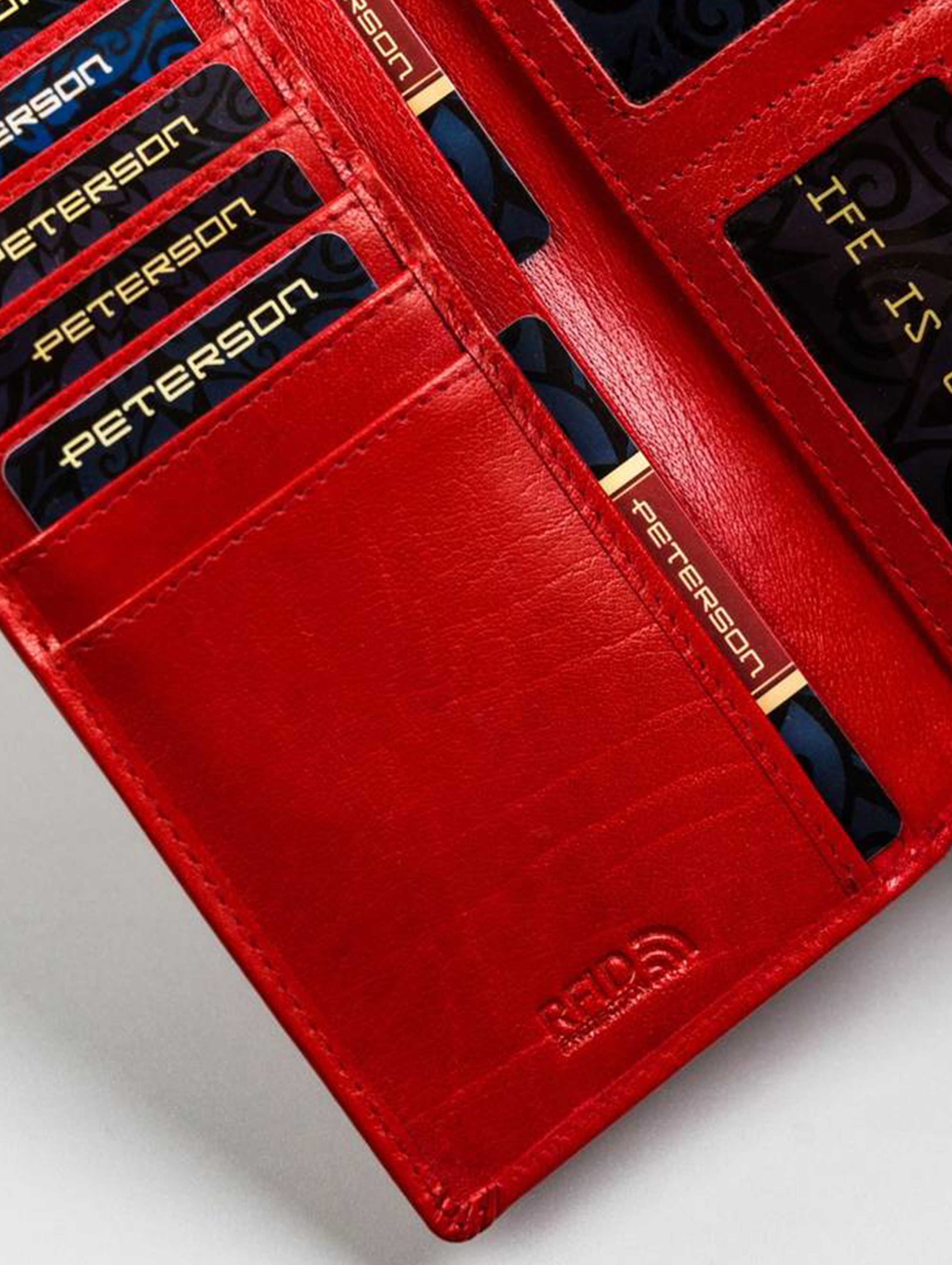 Elegancki, duży portfel damski czerwony ze skóry naturalnej — Peterson