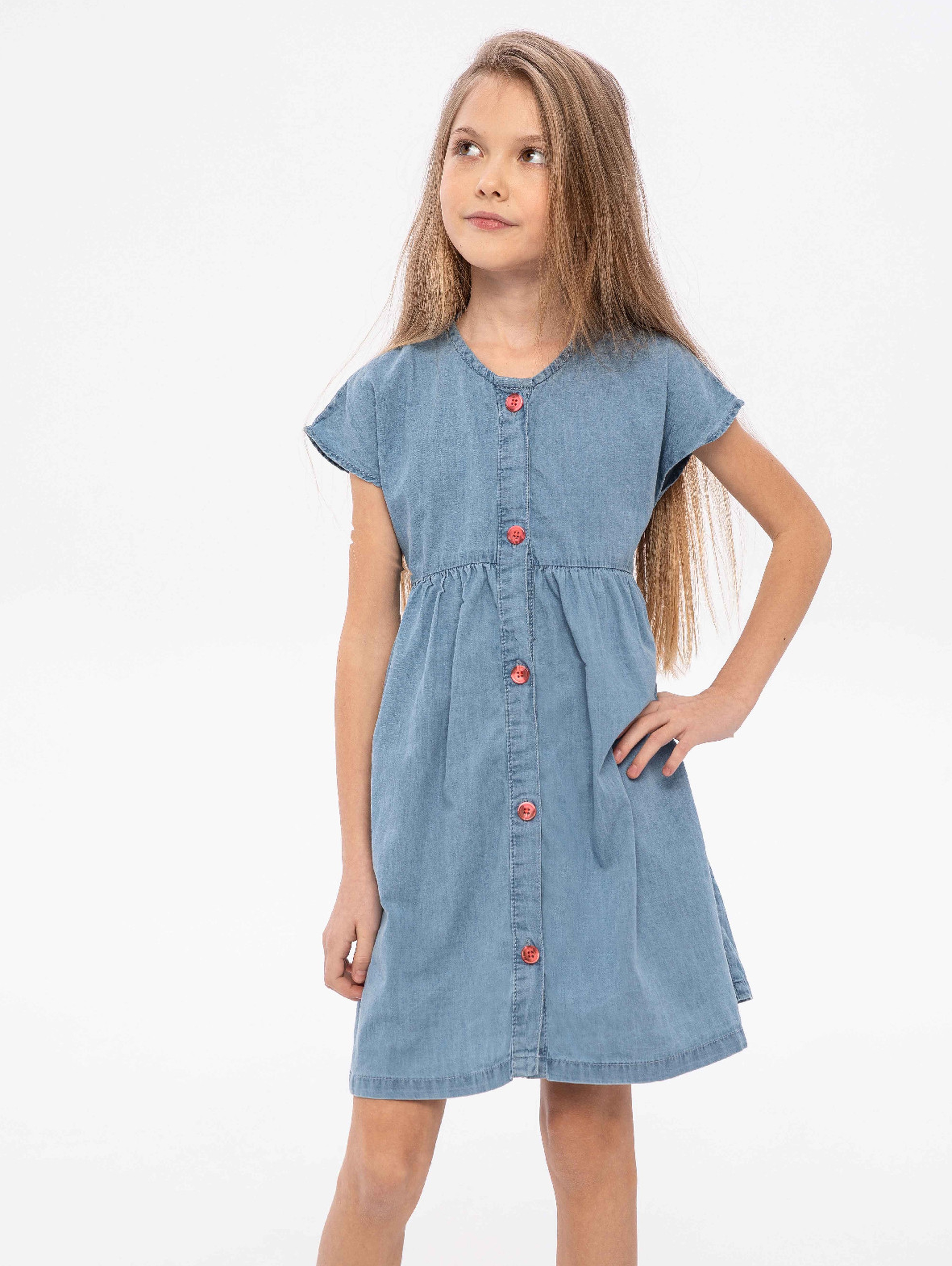 Jeansowa sukienka dziewczęca z krótkim rękawem