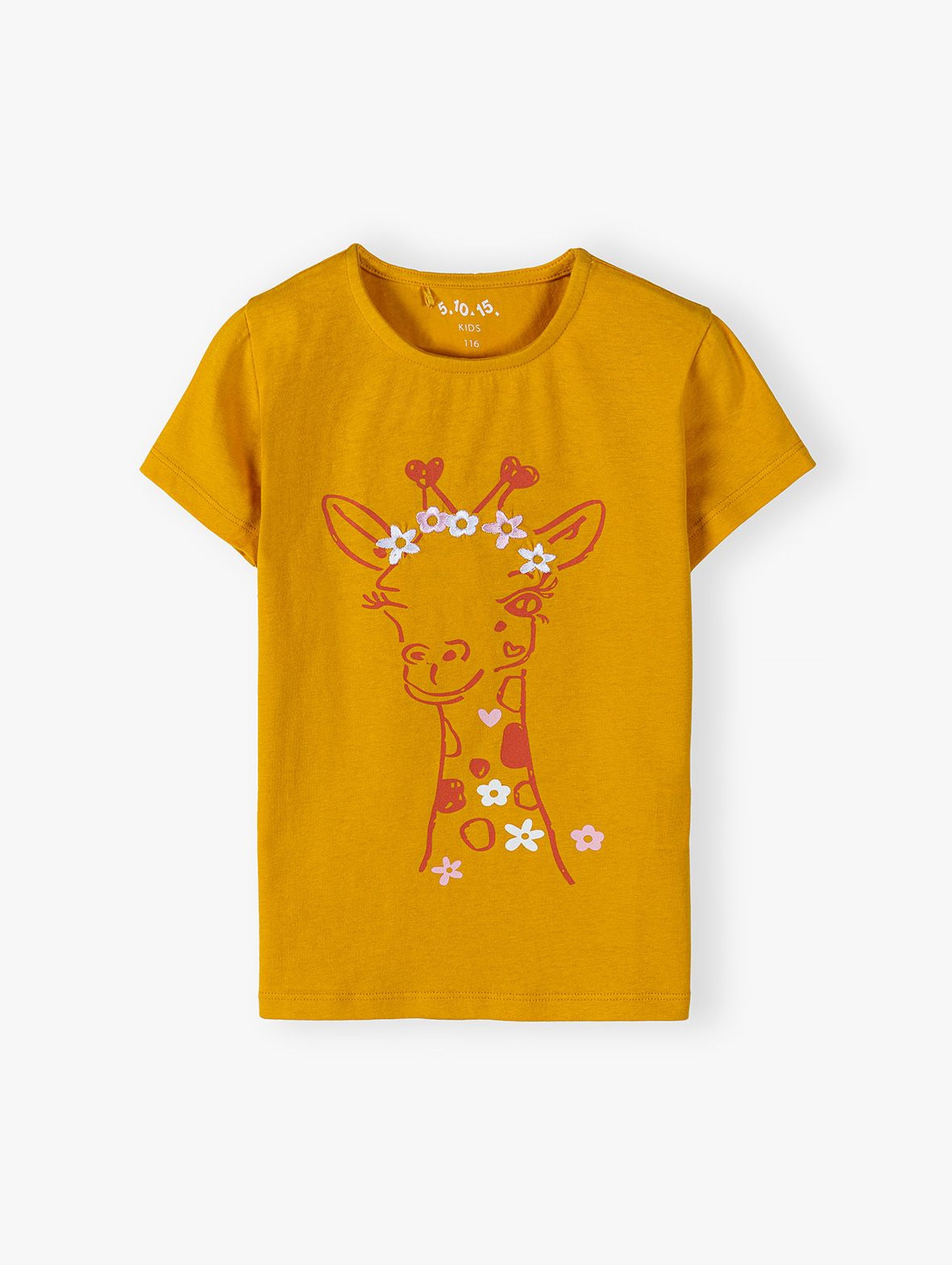 Pomarańczowy T-shirt dziewczęcy z żyrafą