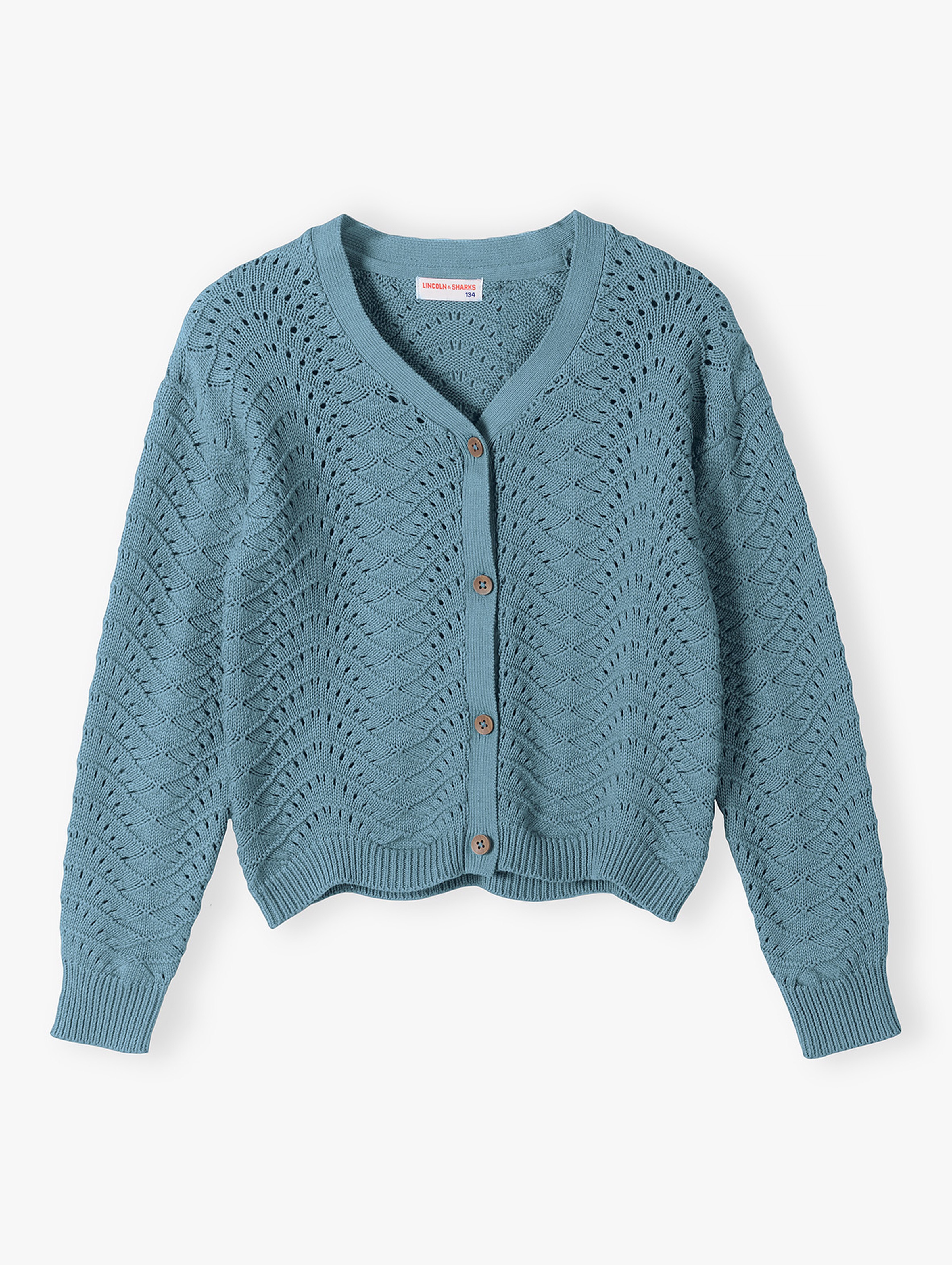 Sweter dziewczęcy z ażurowym wzorem - niebieski