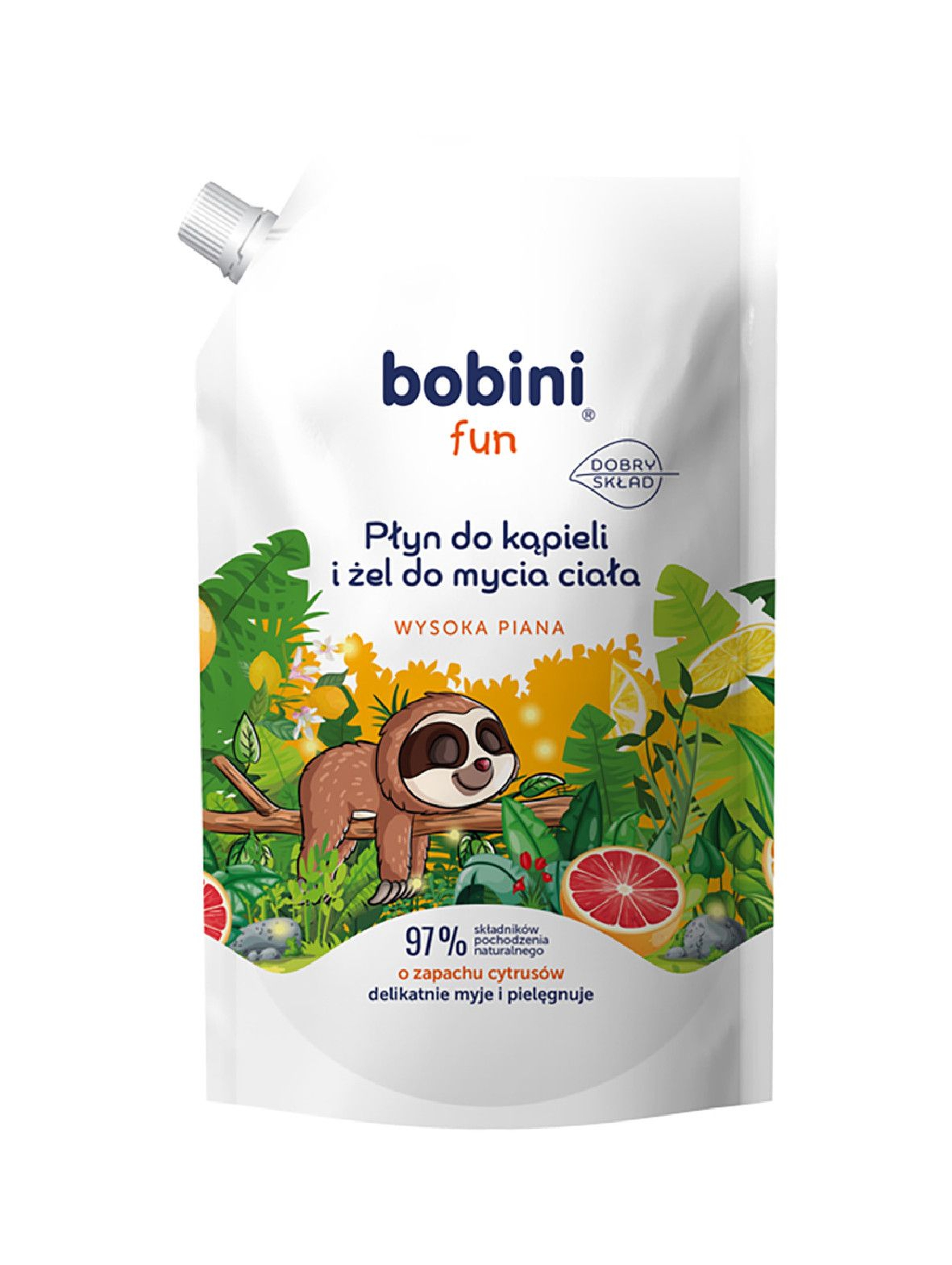 BOBINI Fun Płyn do kąpieli i żel do mycia - o zapachu cytrusów - Wysoka piana REFILL 500 ml