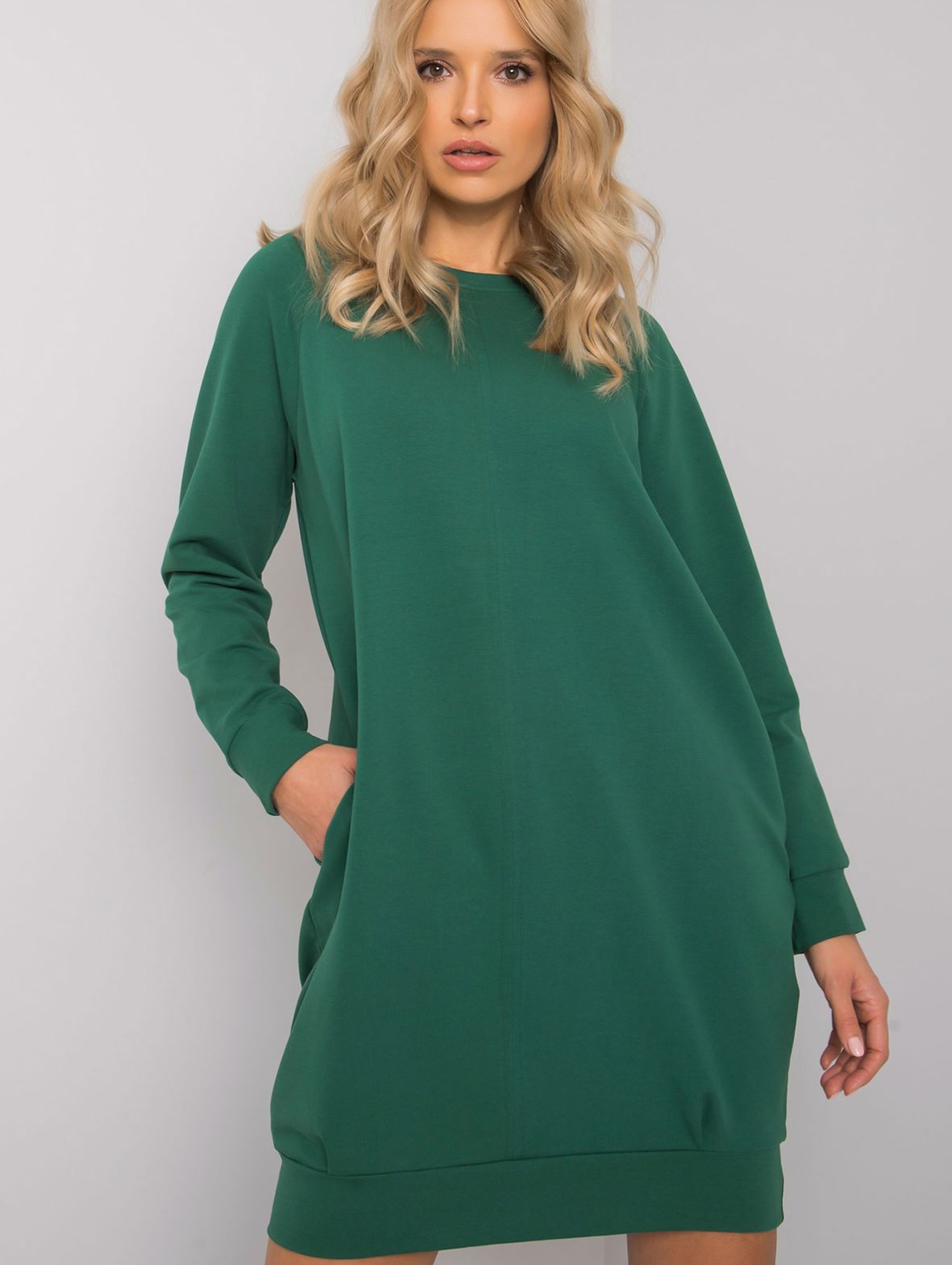 Sukienka dresowa z długim rękawem - butelkowa zieleń