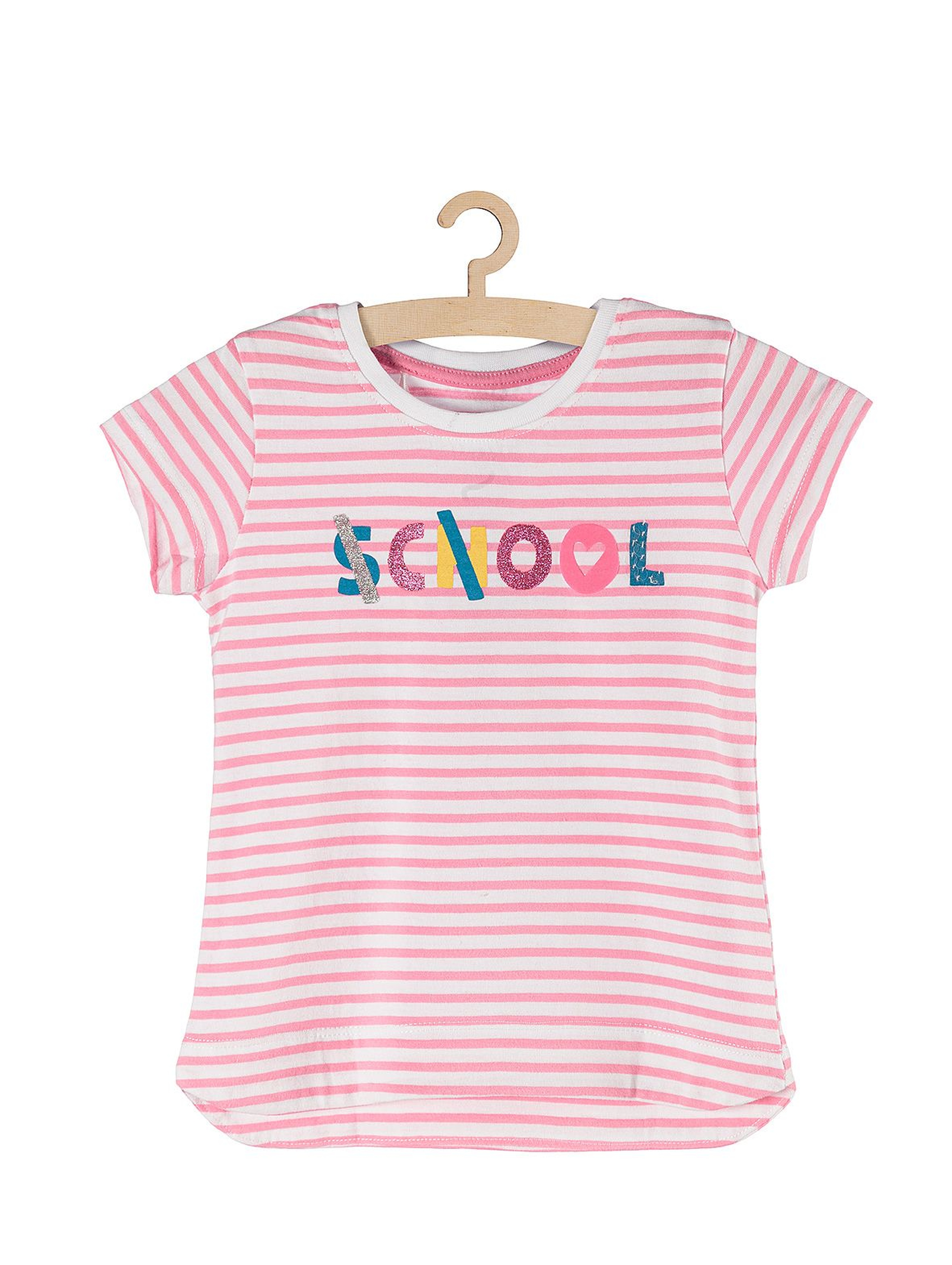 T-shirt dziewczęcy w biało różowe paski school-cool