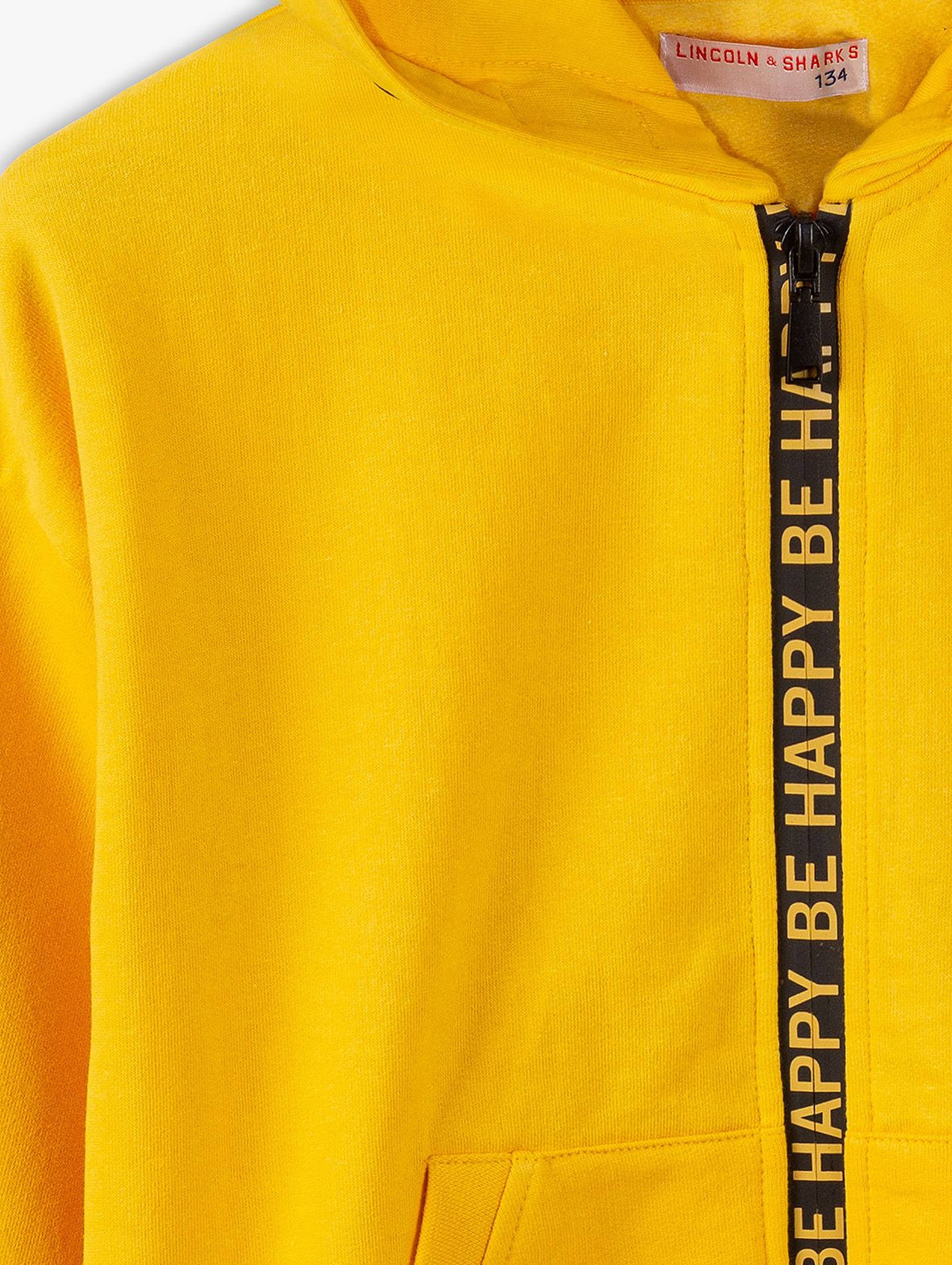 Bluza dresowa dziewczęca - żółta z ozdobnym suwakiem