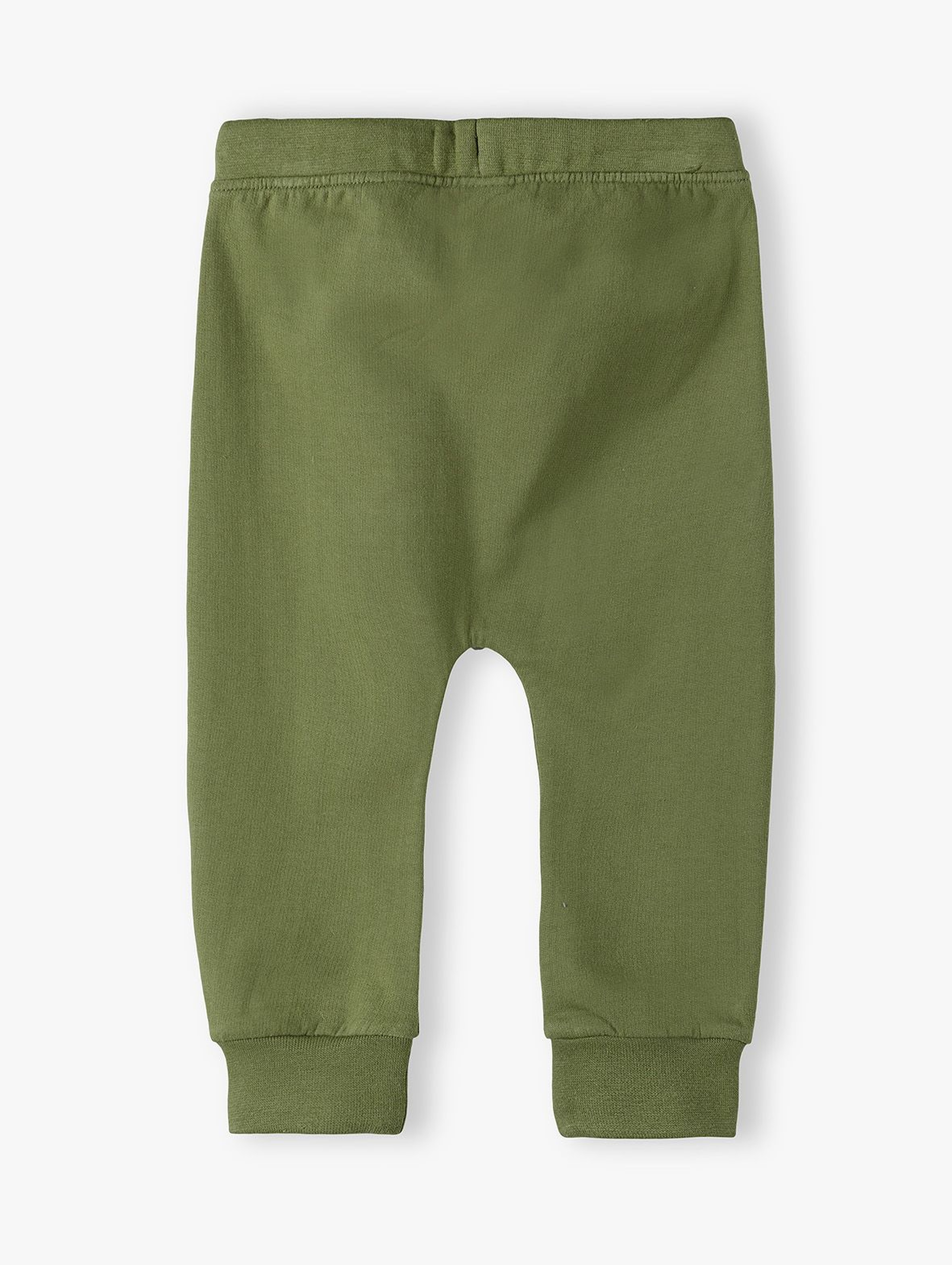 Bawełniane spodnie dresowe niemowlęce w jeżyki i liski - zielone