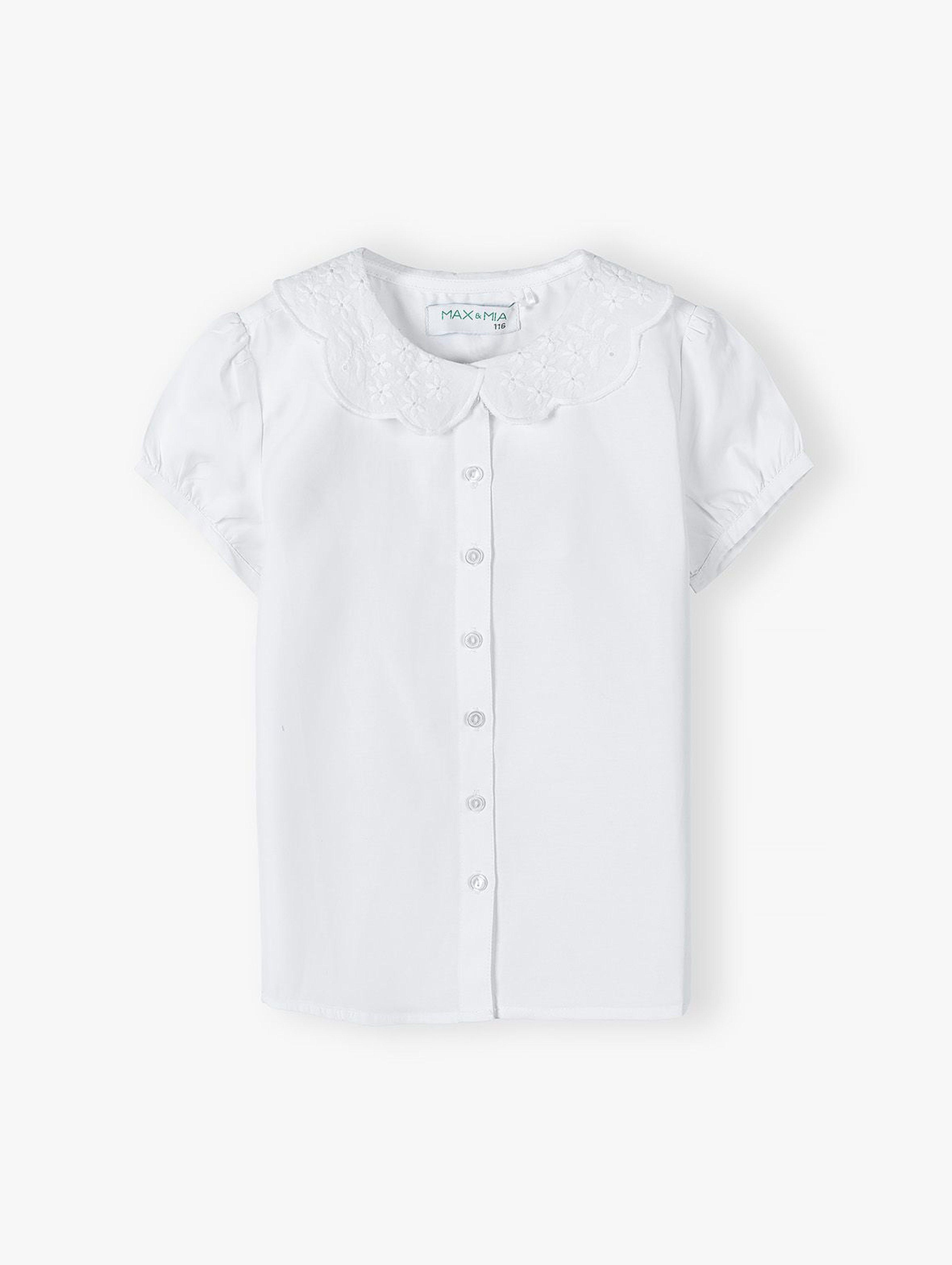Biała koszula z krótkim rękawkiem dla dziewczynki