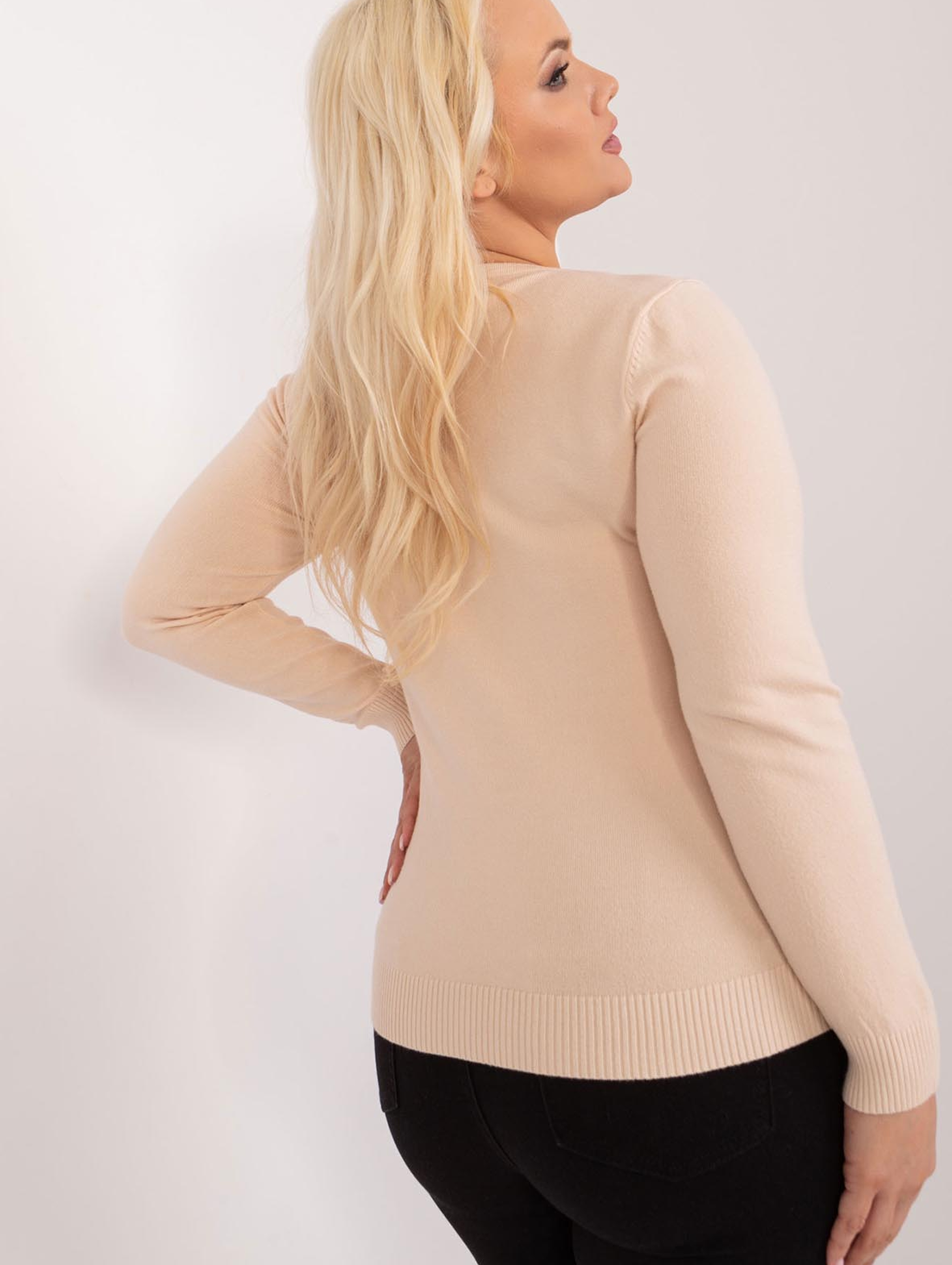 Klasyczny Sweter Plus Size Na Guziki jasny beżowy