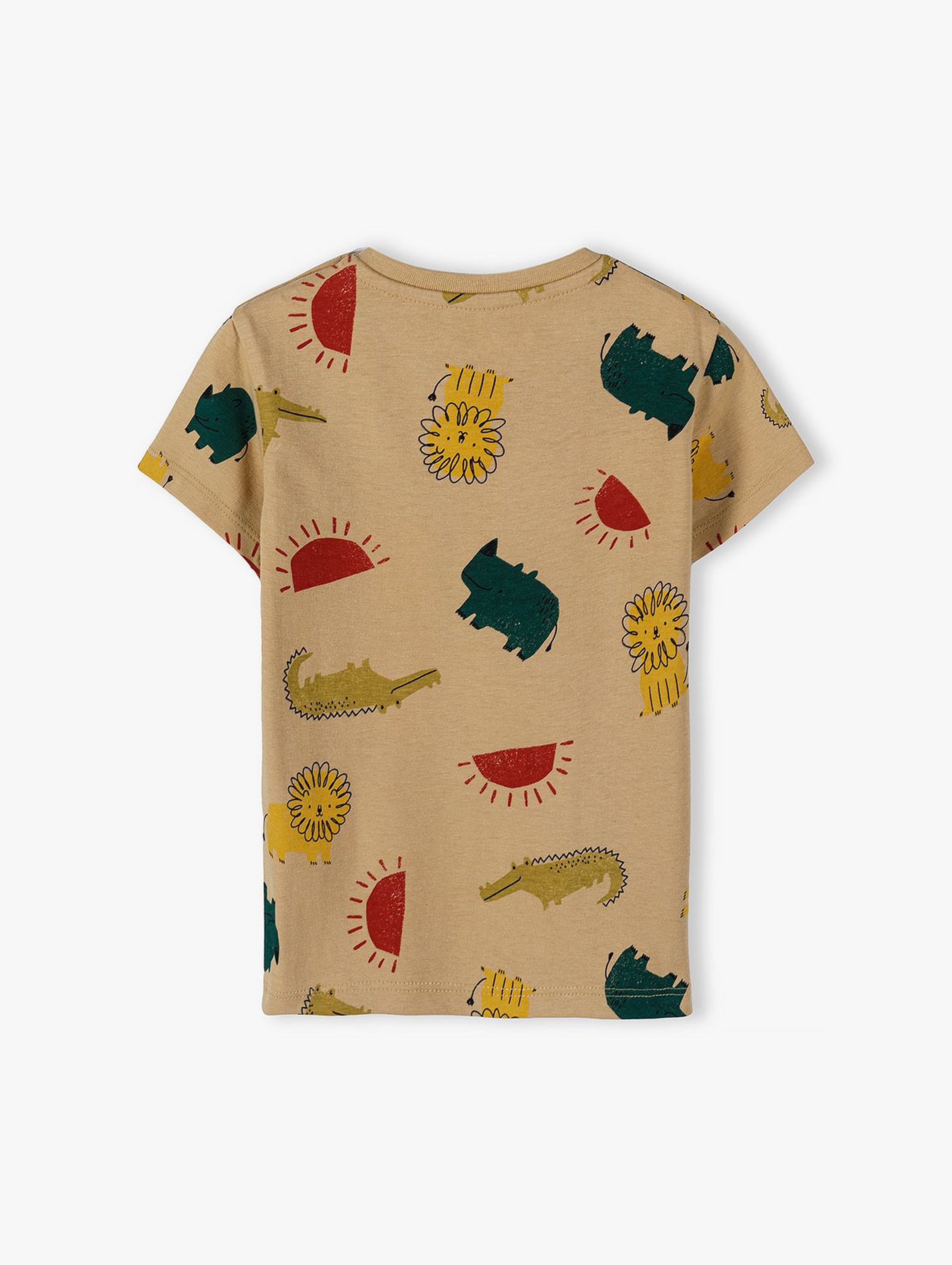 Bawełniany T-shirt w zwierzątka - beżowy