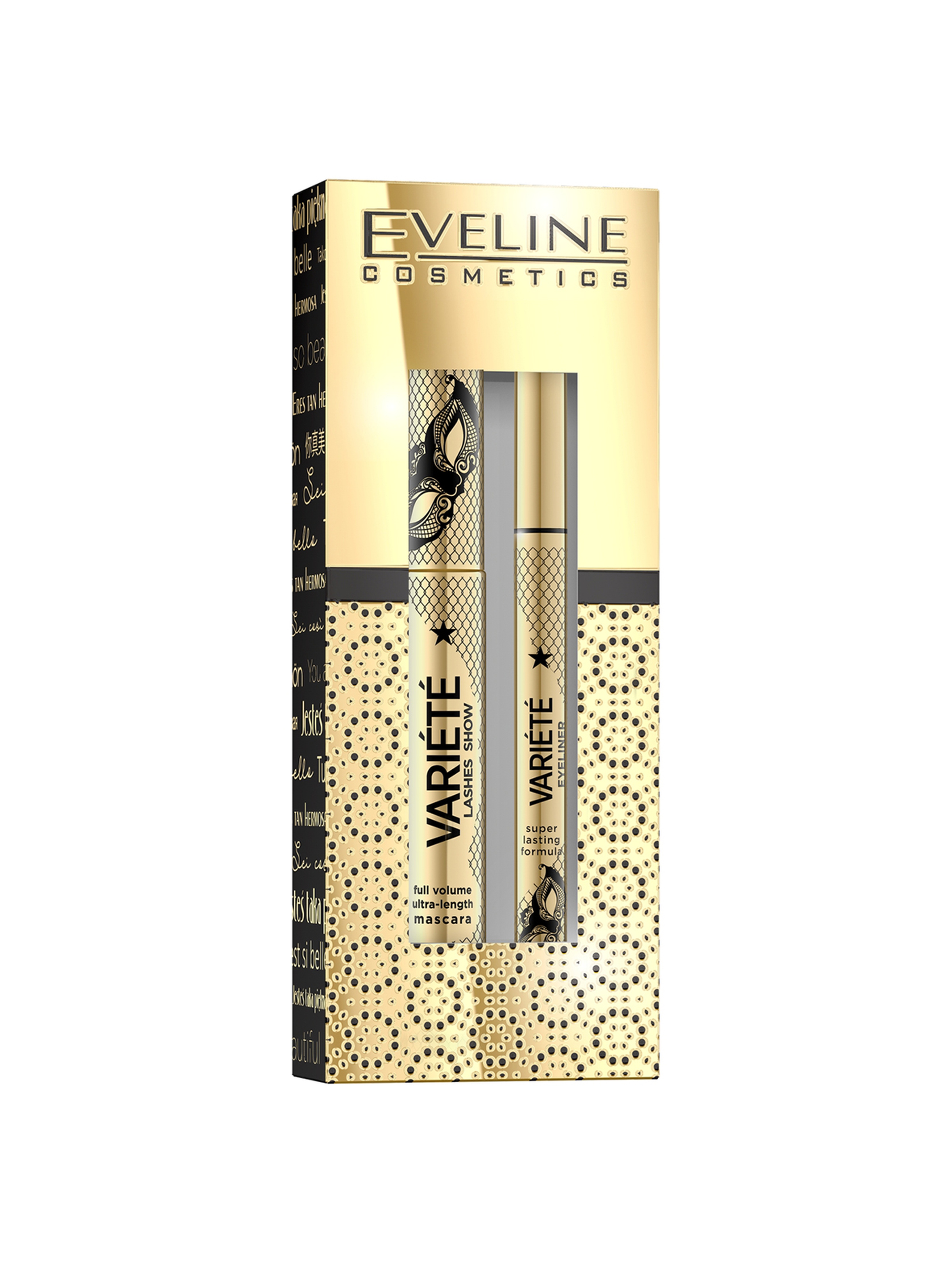Eveline Cosmetics Variété - Zestaw prezentowy: Tusz do rzęs pogrubiająco - wydłużający + Wodoodporny eyeliner