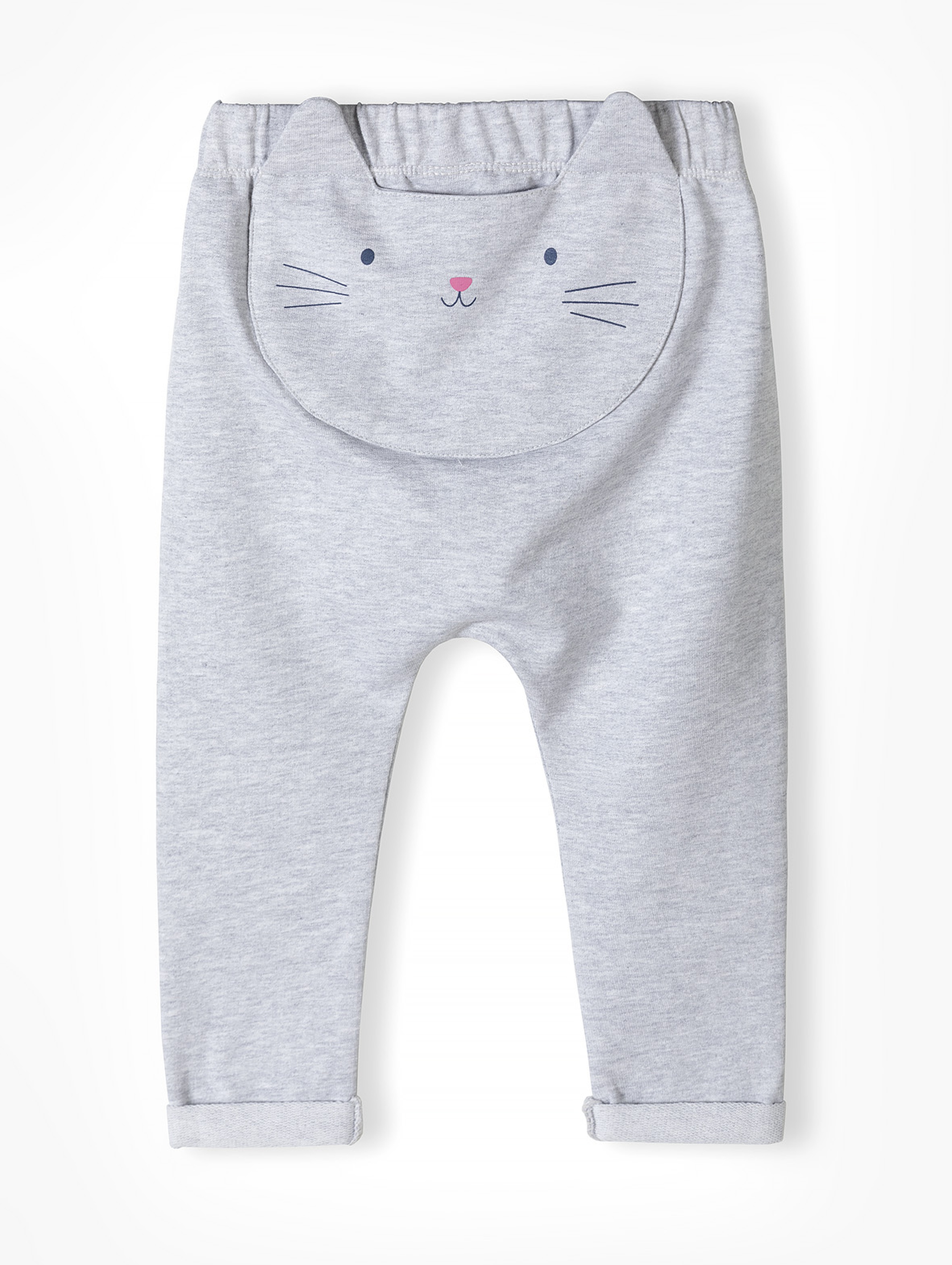 Szare spodnie dresowe niemowlęce z kotkiem
