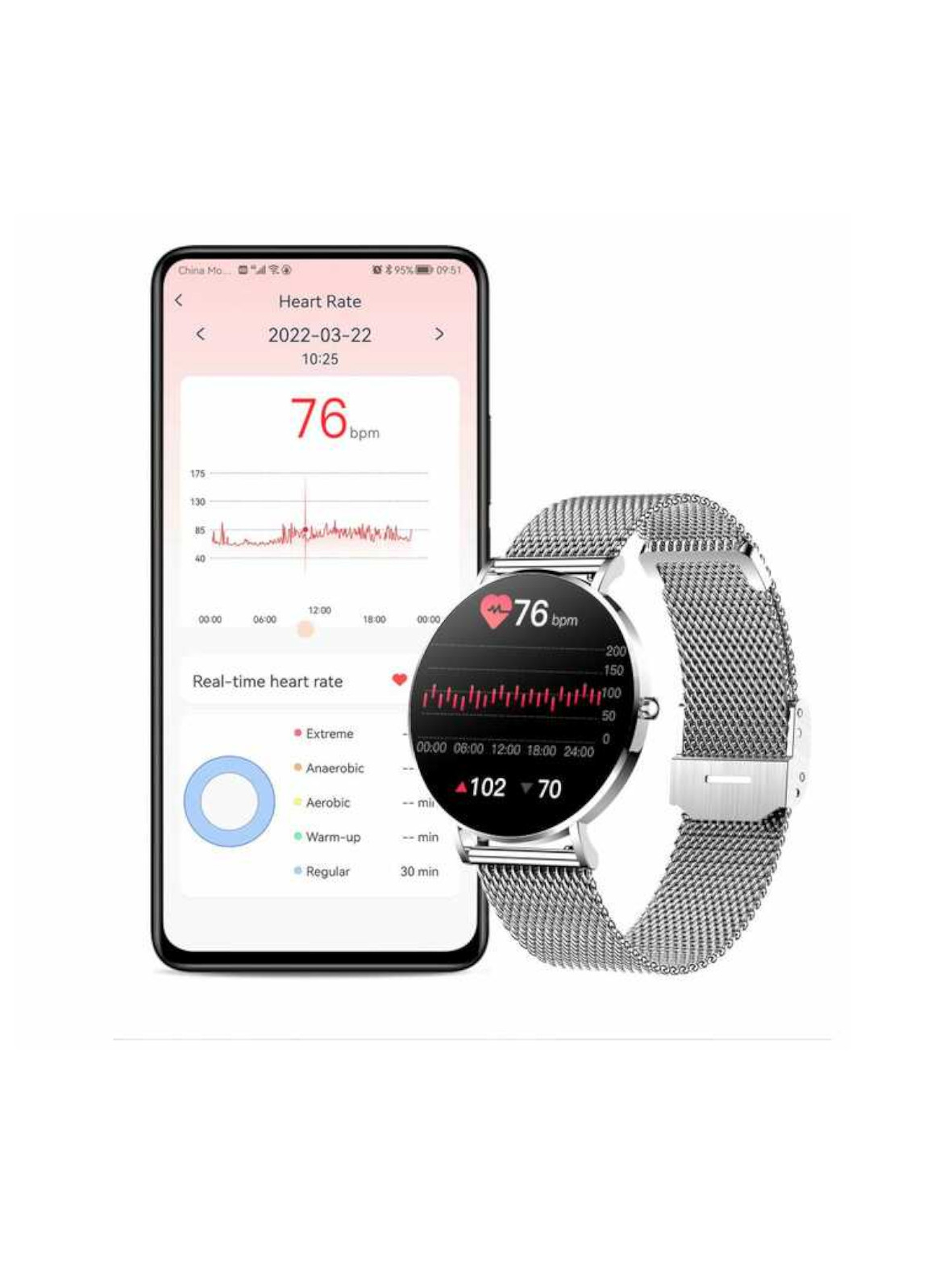 Smartwatch zegarek damski Manta Alexa - srebrny + czarny pasek