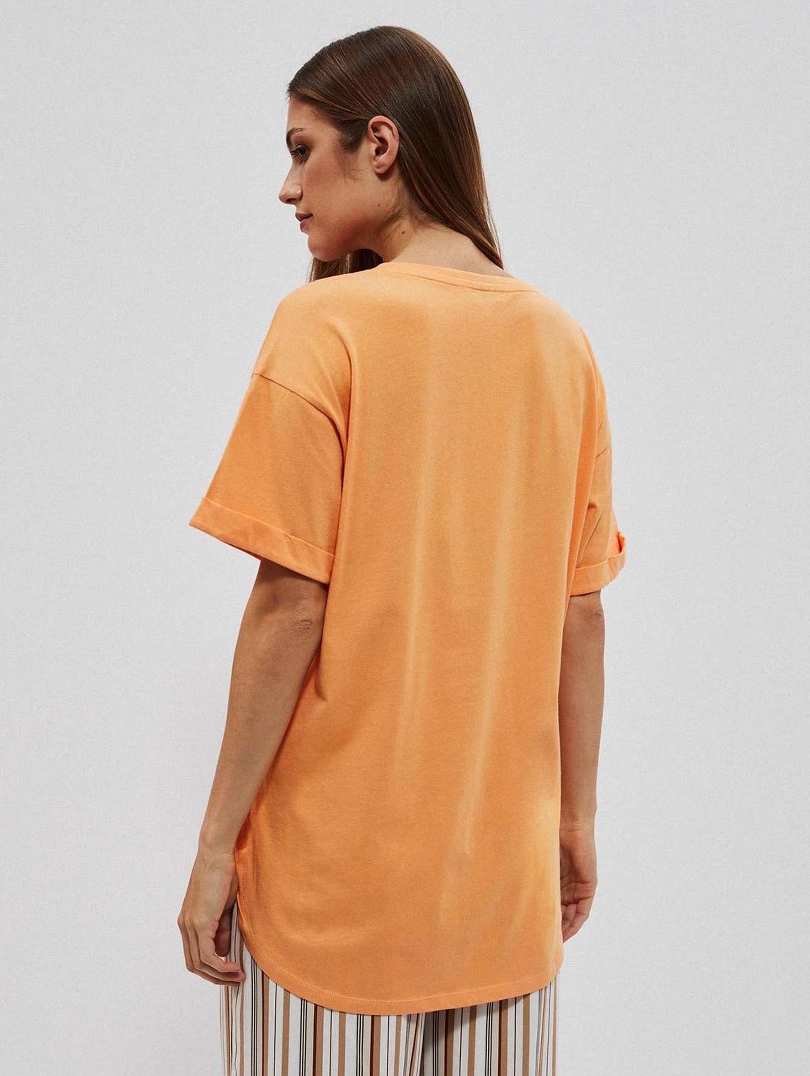 Pomarańczowy gładki t-shirt damski