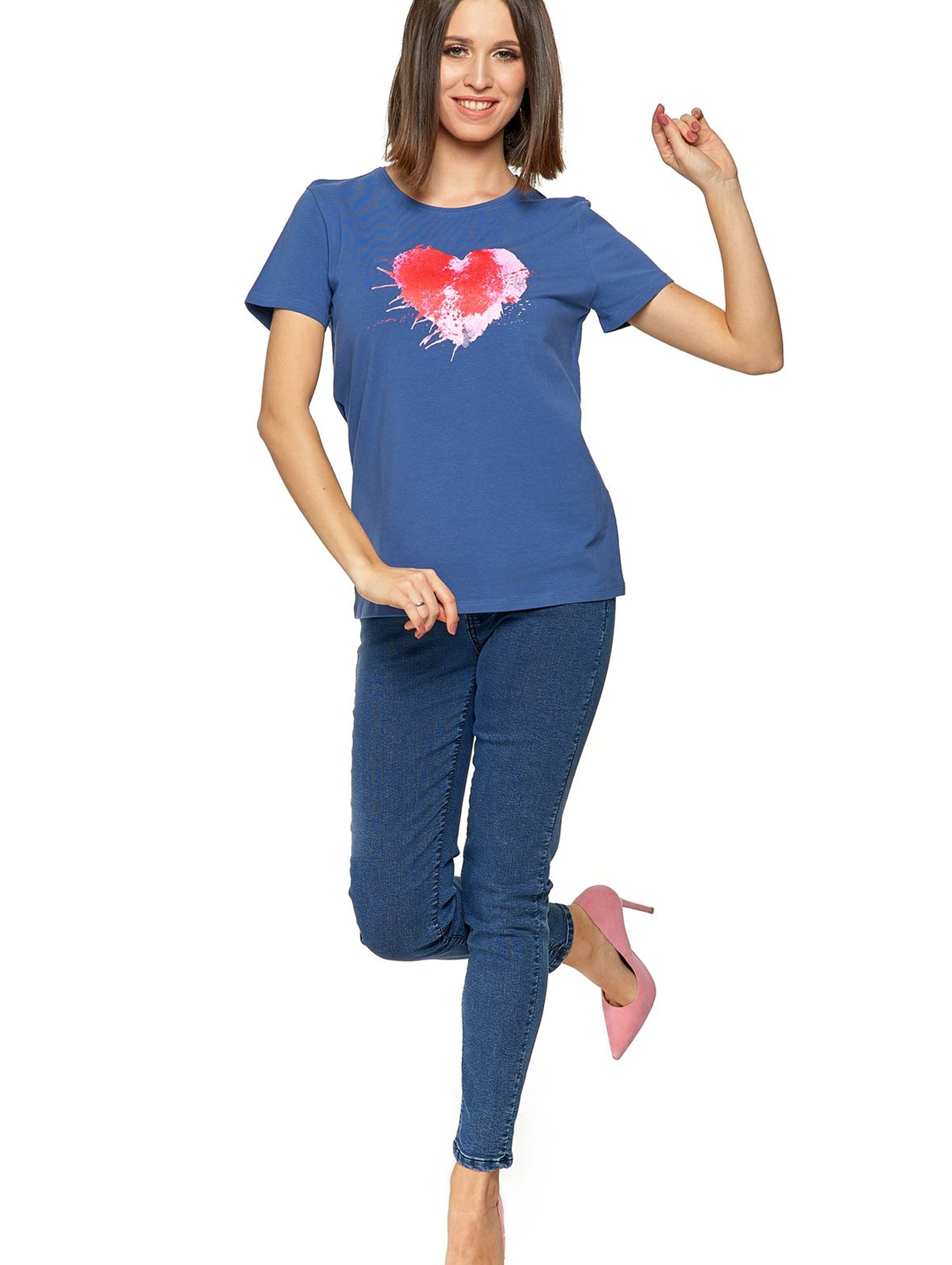 T-shirt damski niebieski z sercem