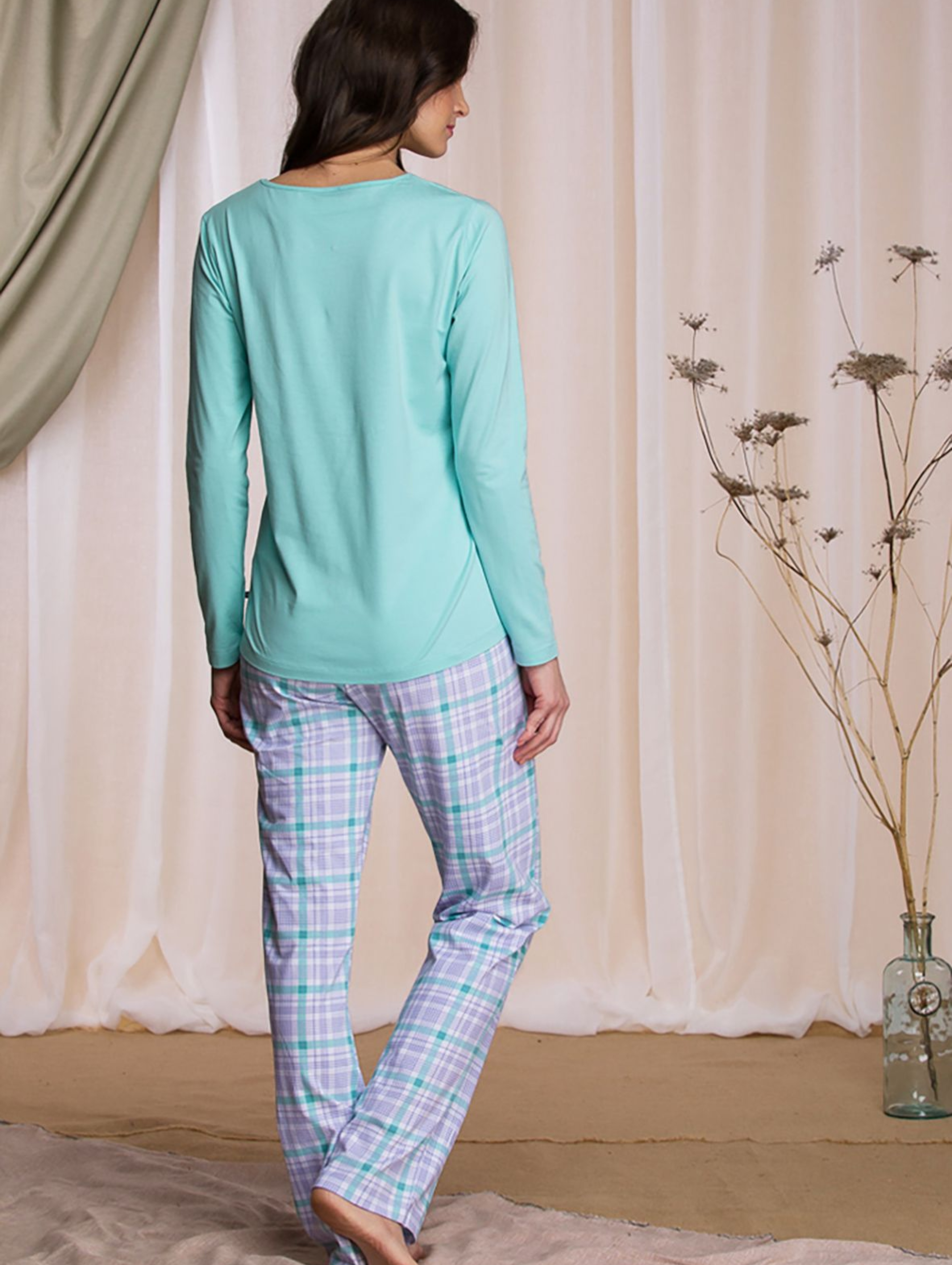 Bawełniana piżama damska Key - turkusowa
