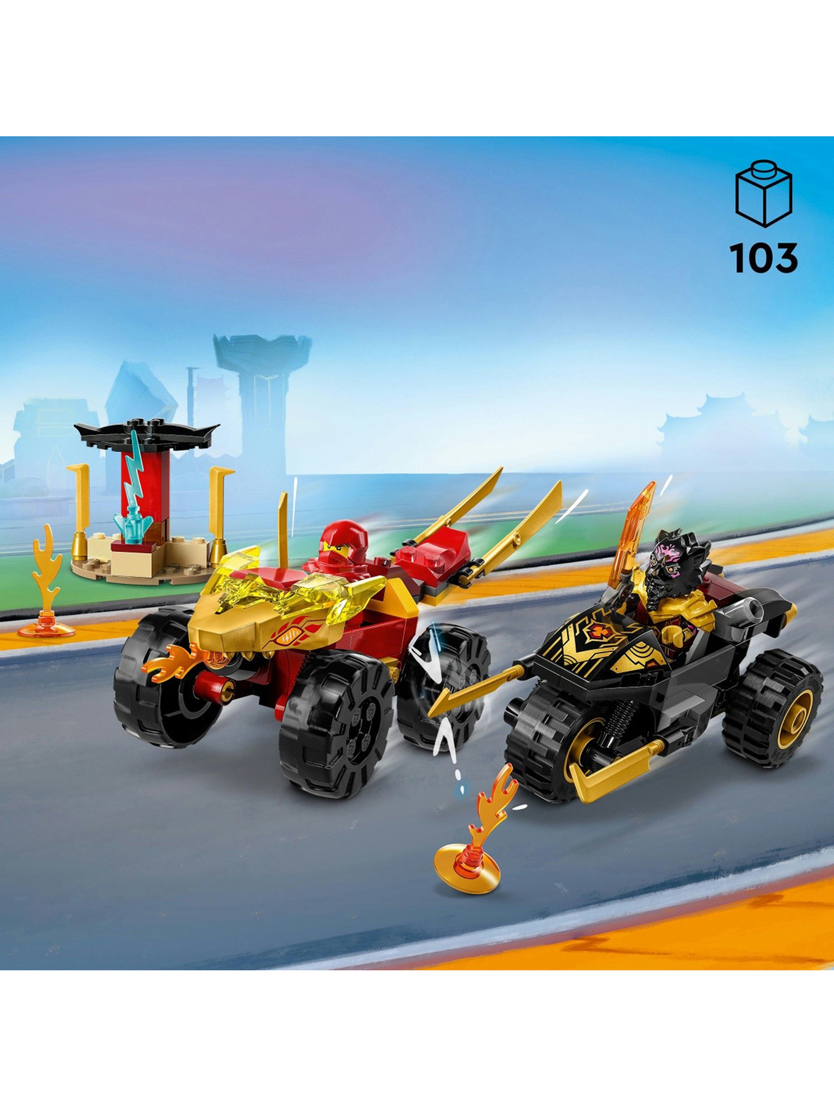 Klocki LEGO Ninjago 71789 Bitwa samochodowo-motocyklowa między Kaiem a Rasem - 103 elementy, wiek 4 +