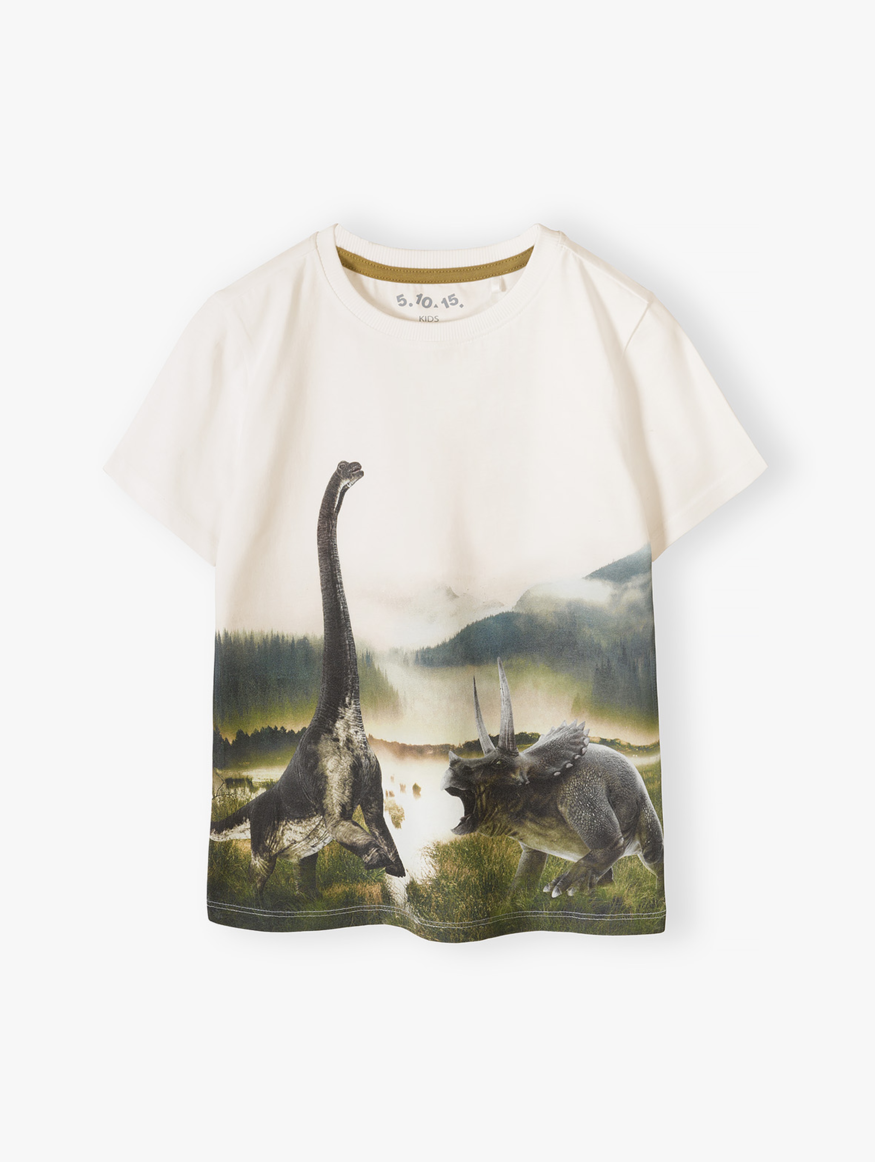 Biały t-shirt bawełniany chłopięcy - dinozaur