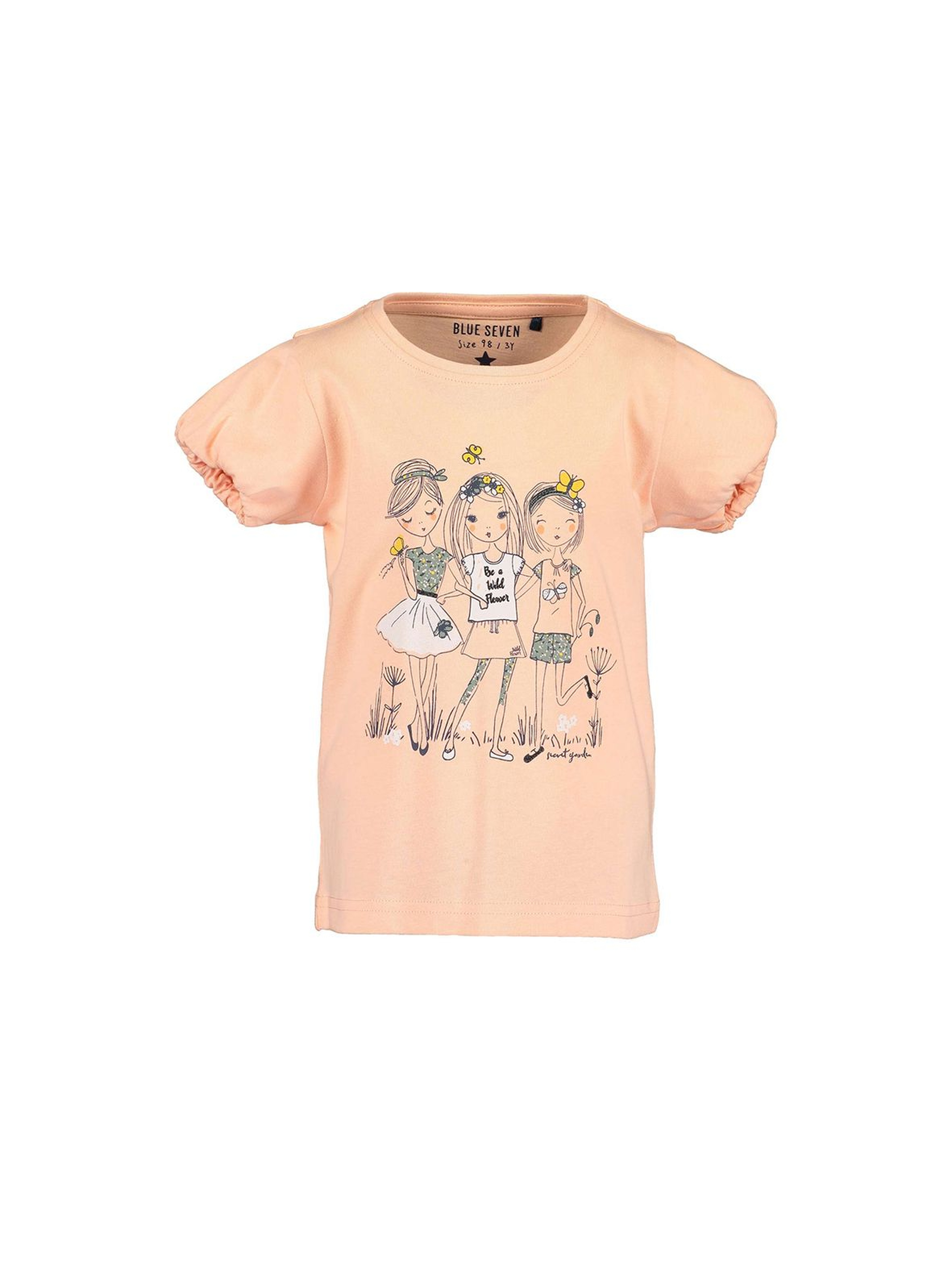 T-shirt dziewczęcy z kolorowym nadrukiem - brzoskwiniowy