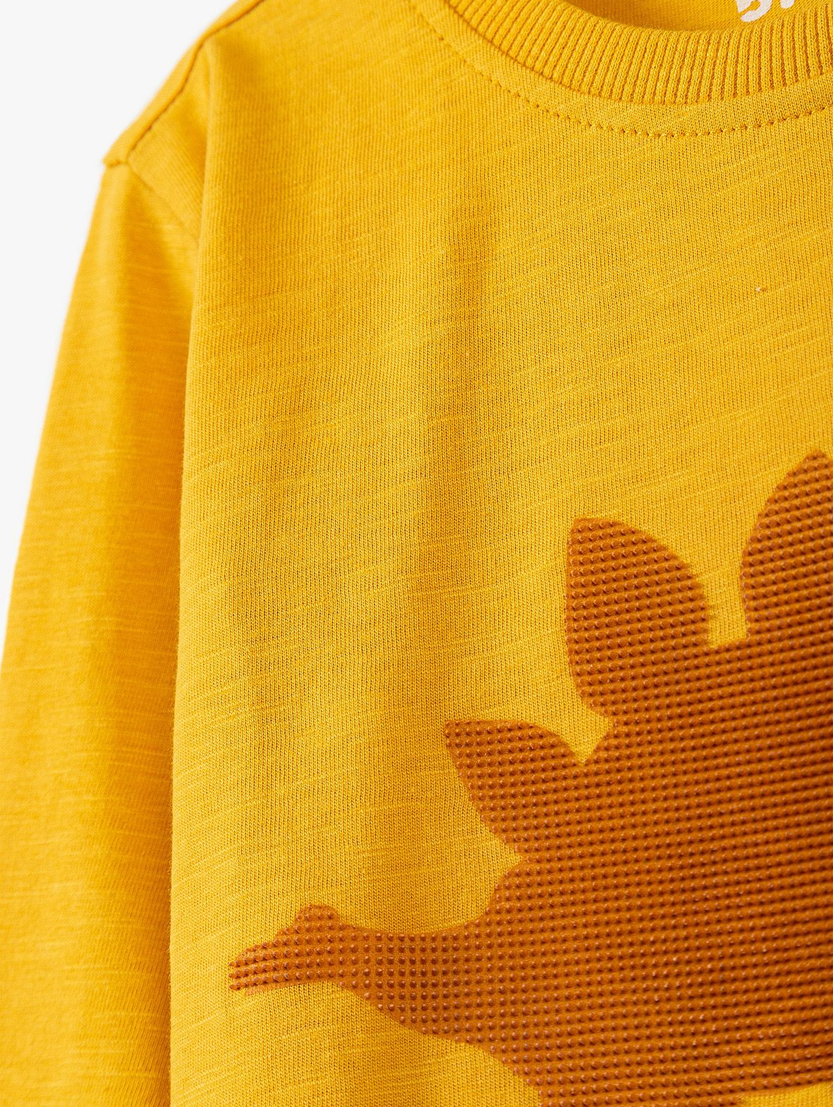 Bawełniana bluzka chłopięca z dinozaurem - żółta