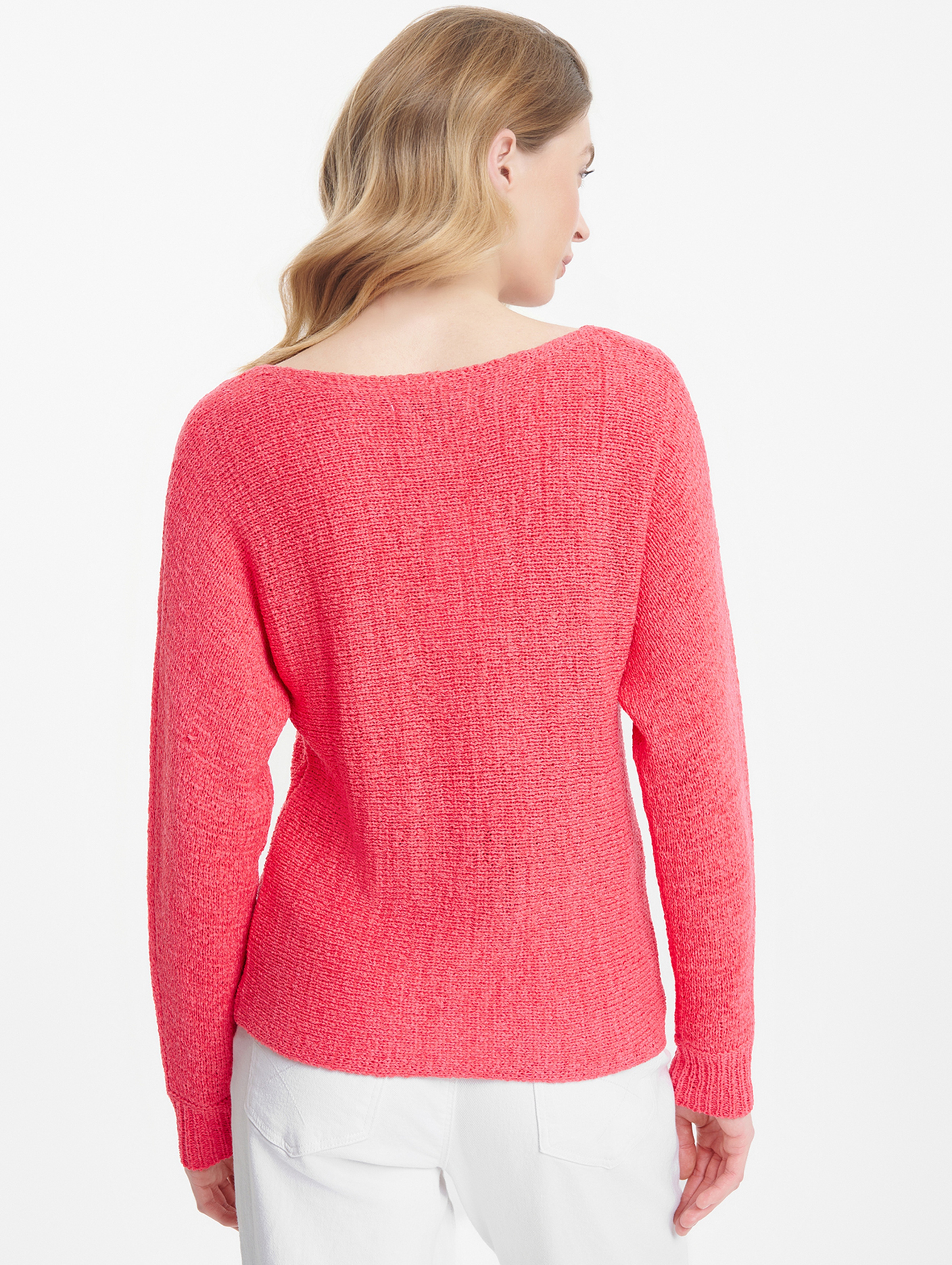 Sweter oversize niebieski z surowa strukturą różowy