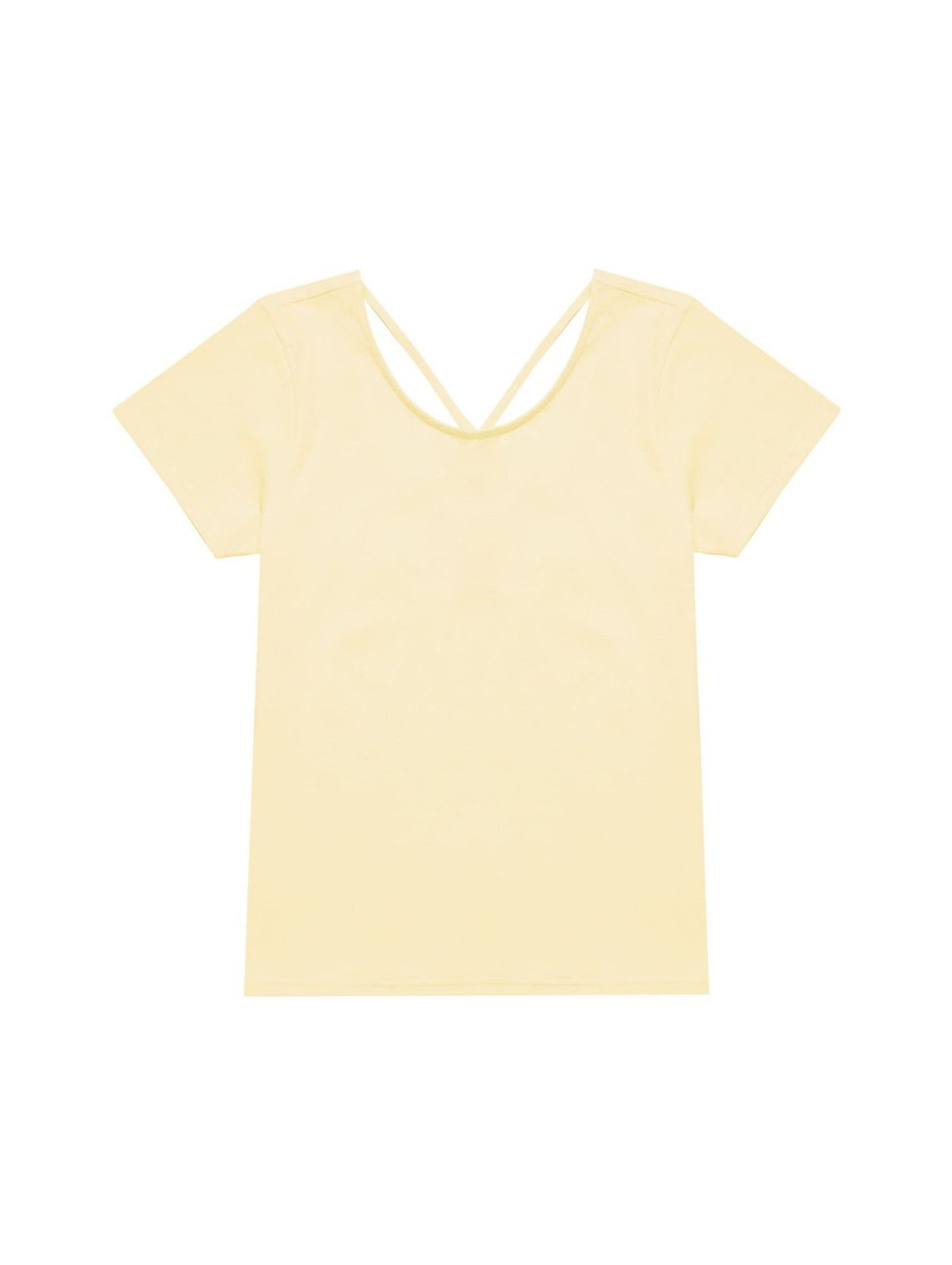 T-shirt damski z ozdobnym tyłem zółty