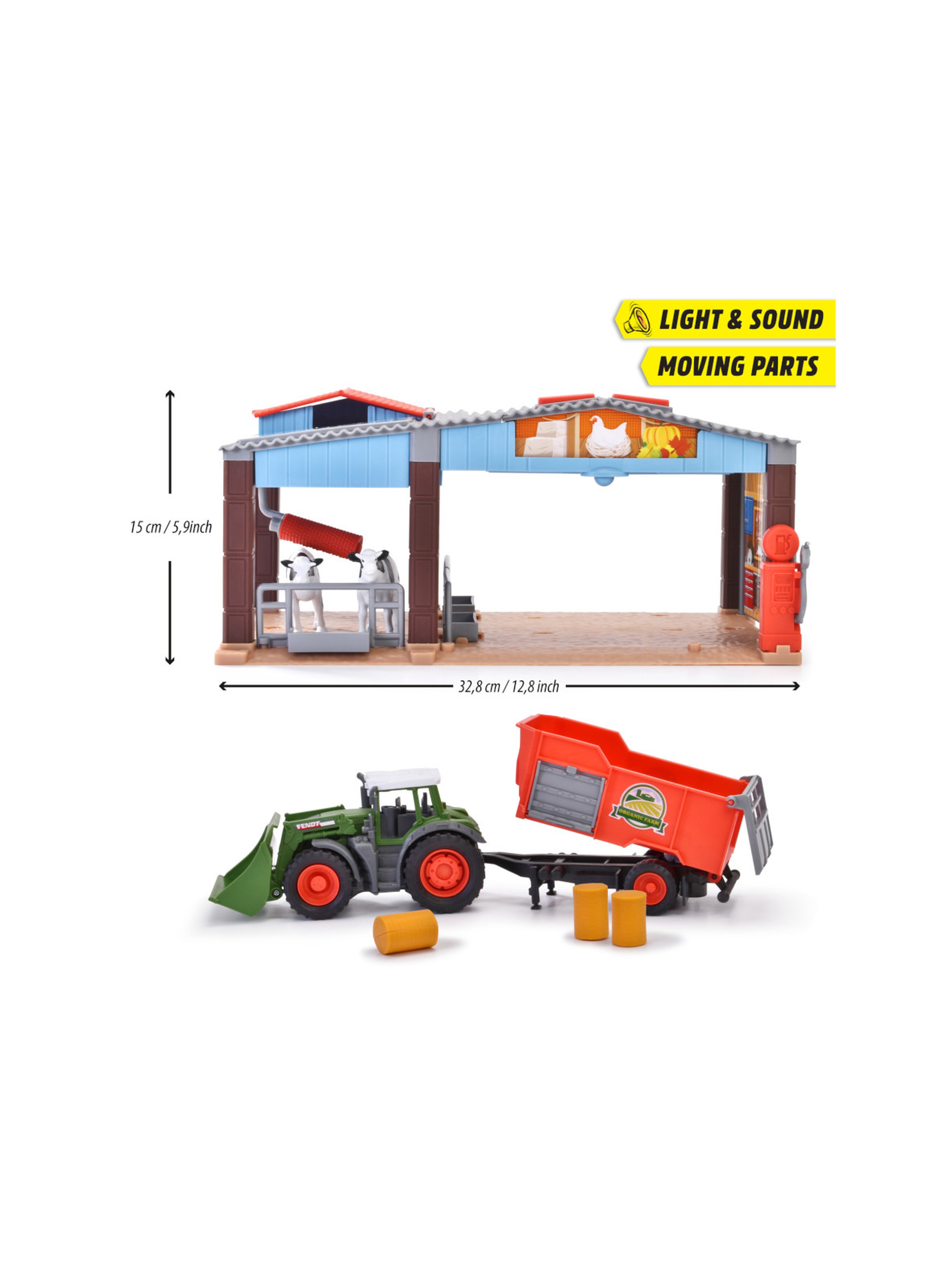 Stacja farma gospodarcza + traktor z przyczepą 17x30x15 cm
