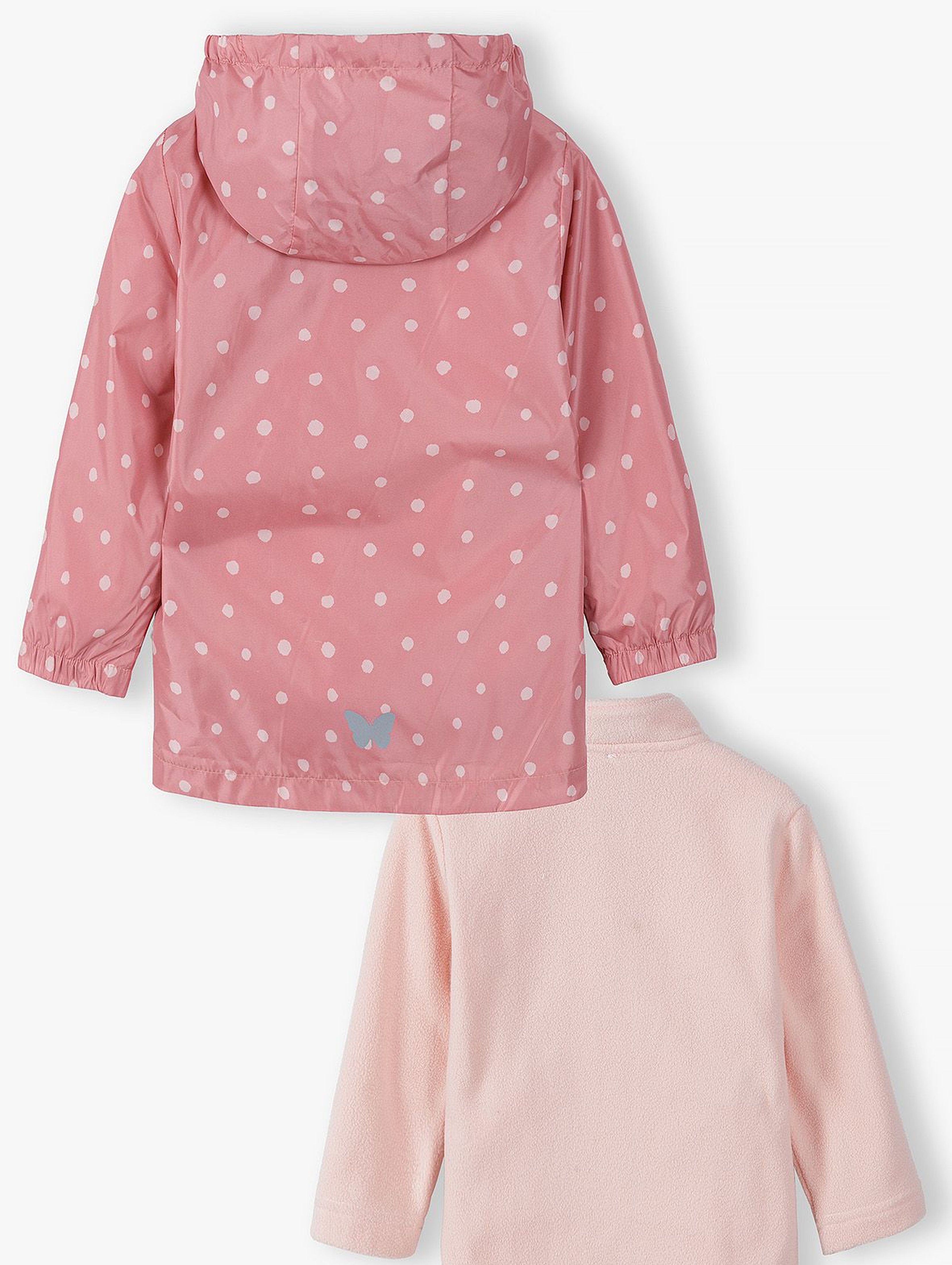 Kurtka przejściowa dziewczęca 3 w1 w kropki różowa z bluzą