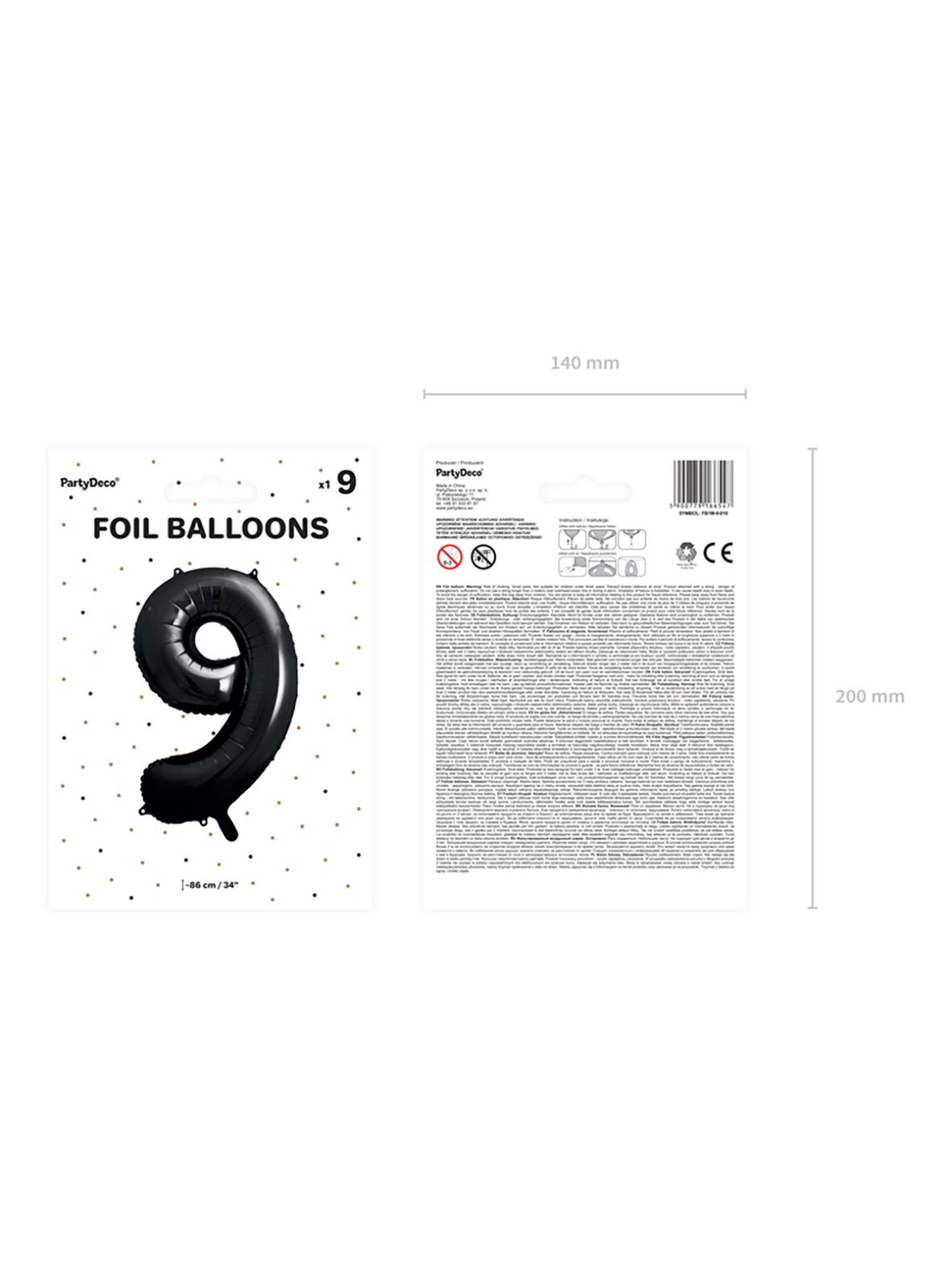 Balon foliowy metalizowany Cyfra ''9'' w kolorze czarnym