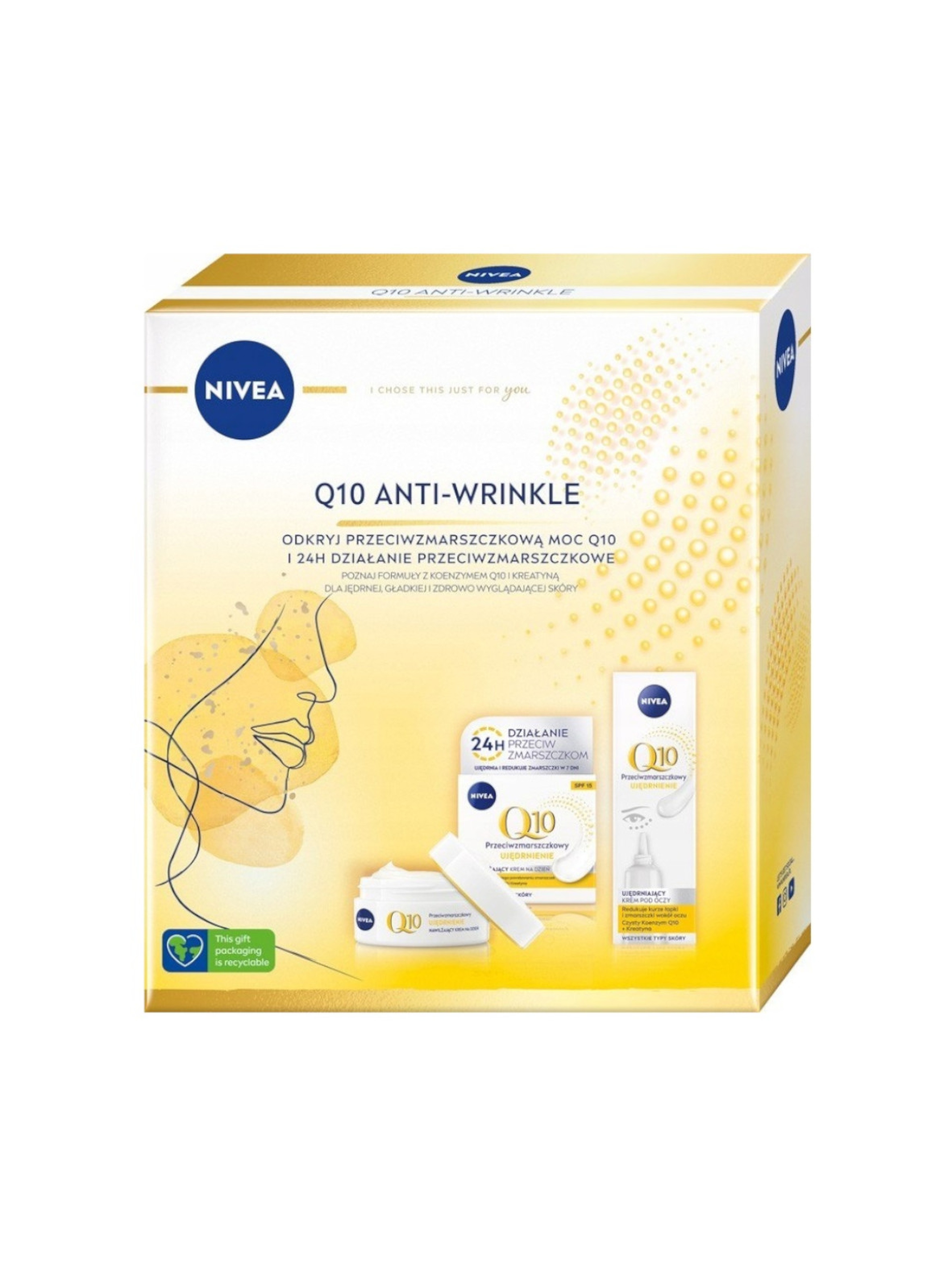 Nivea Q10 Anti-Wrinkle zestaw przeciwzmarszczkowy nawilżający krem na dzień 50ml + przeciwzmarszczkowy krem pod oczy 15ml