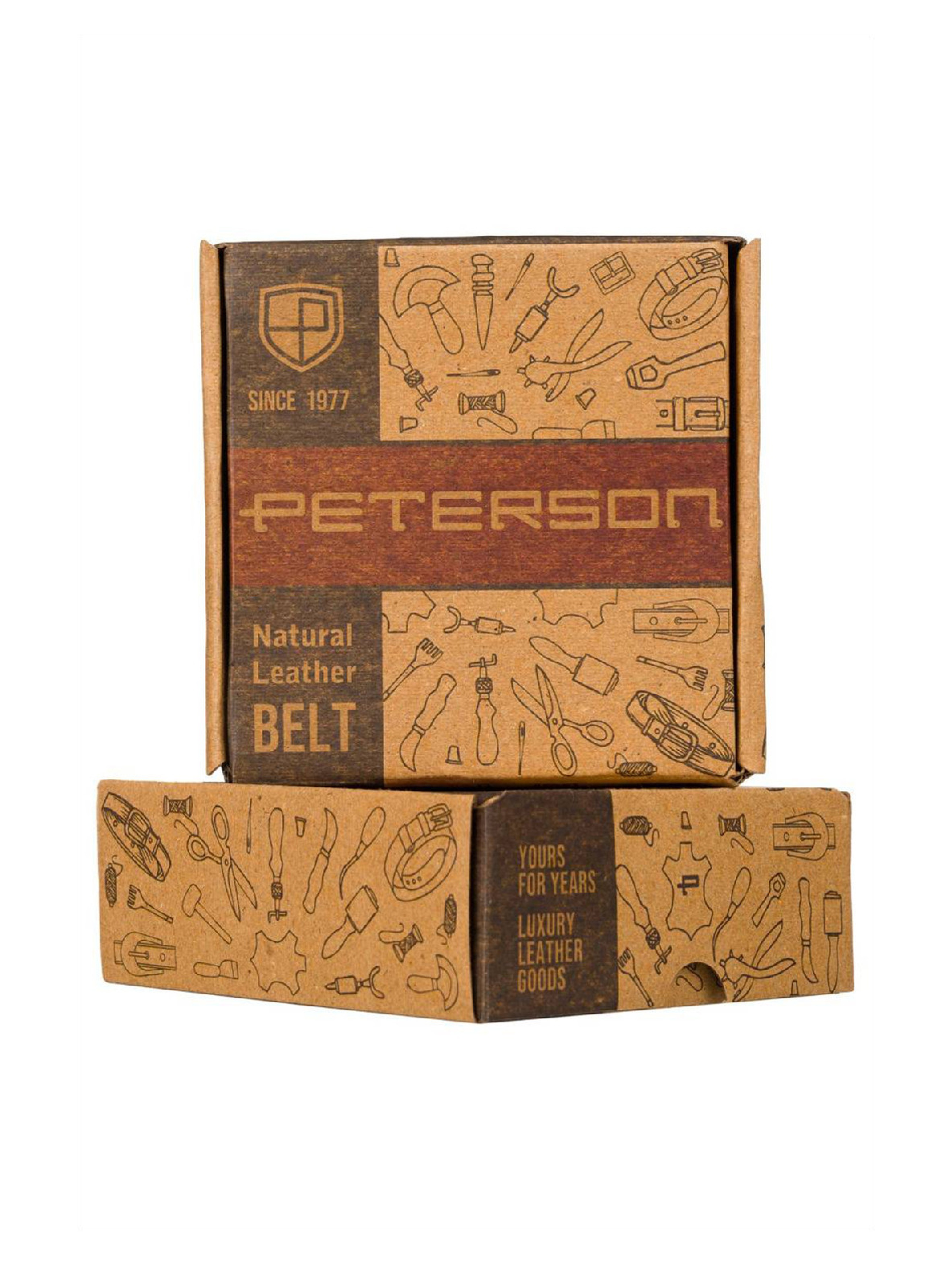 Męski pasek biznesowy brązowy z elegancką klamrą automatyczną — Peterson