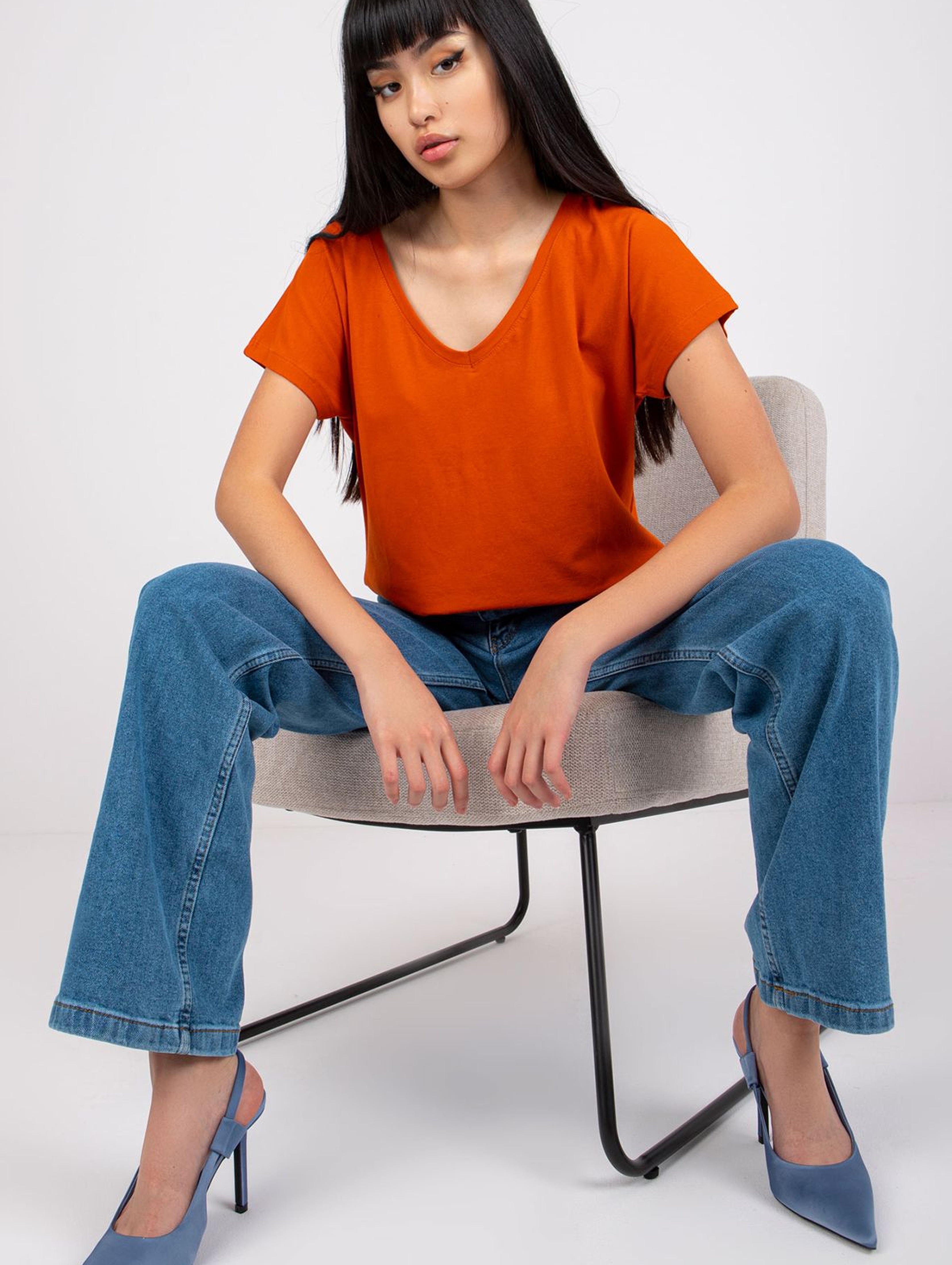 Bawełniany t-shirt damski - pomarańczowy