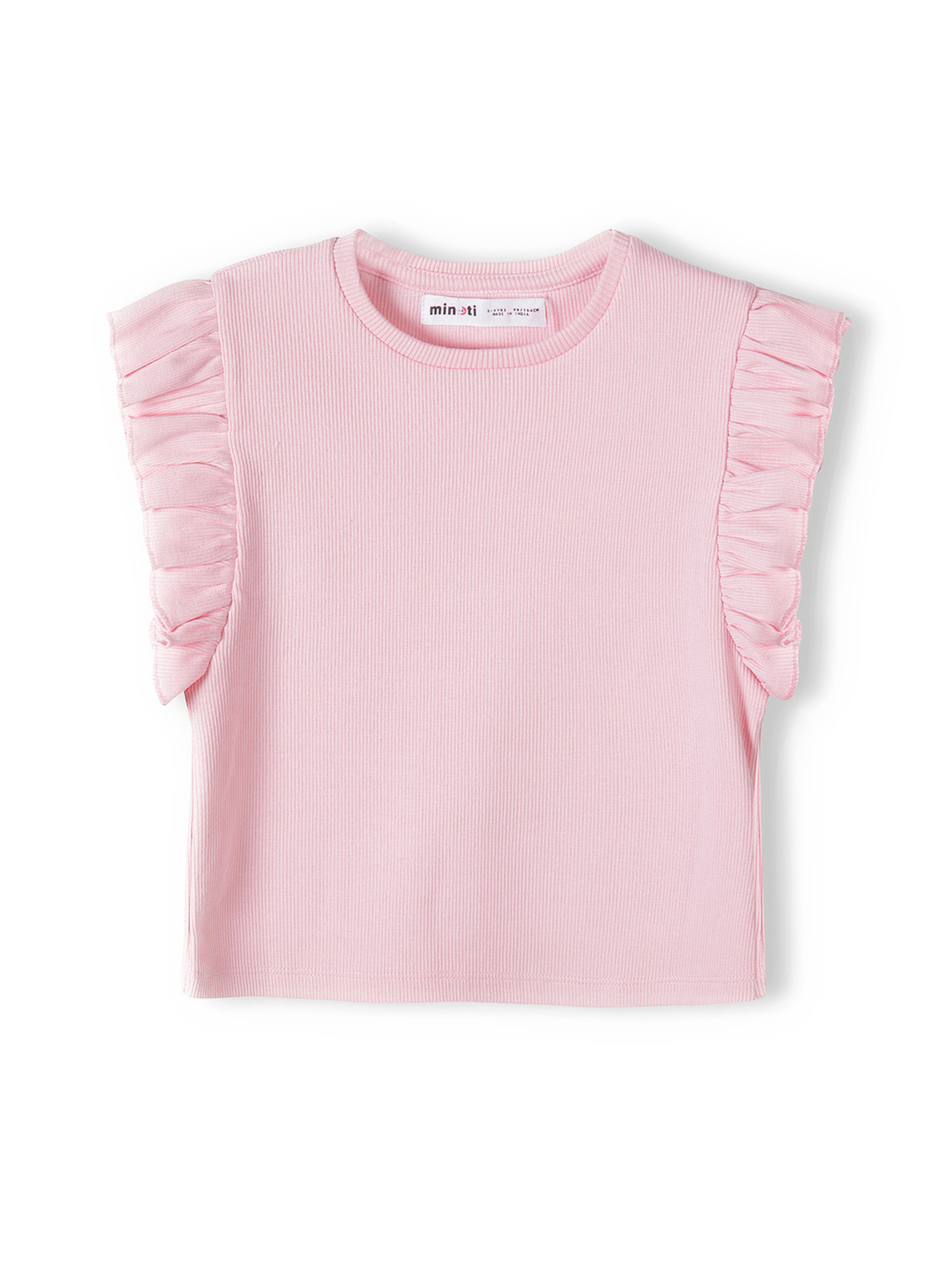 Niemowlęca bluzka z krótkim rękawem i falbanką- różowa