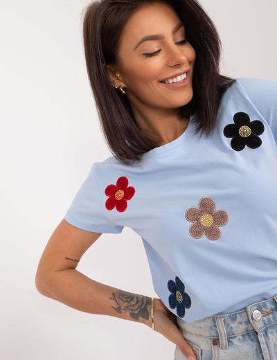 T-Shirt W Kwiaty jasny niebieski