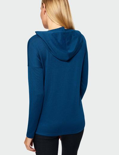 Sweter damski o luźnym kroju - niebieski z kapturem