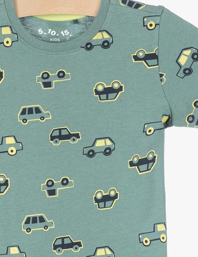 Bawełniany t-shirt dla chłopca- zielony w samochody