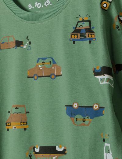 Zielona bluzka dla chłopca bawełniana w samochody