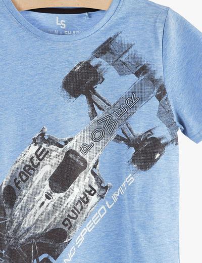 T-shirt chłopięcy niebieski z wyścigówką 100% bawełna