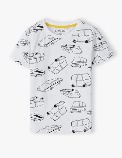 Bawełniany t-shirt chłopięcy w kolorze białym z samochodami