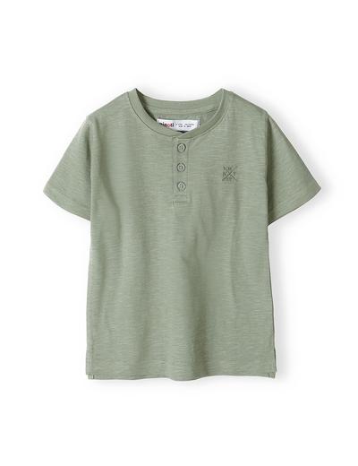 T-shirt bawełniany basic dla niemowlaka z guzikami khaki